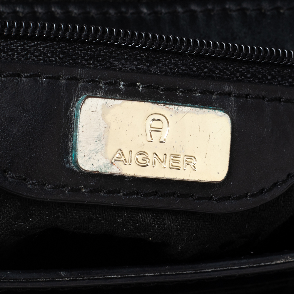 Aigner Black Signature PVC And Leather Messenger Bag