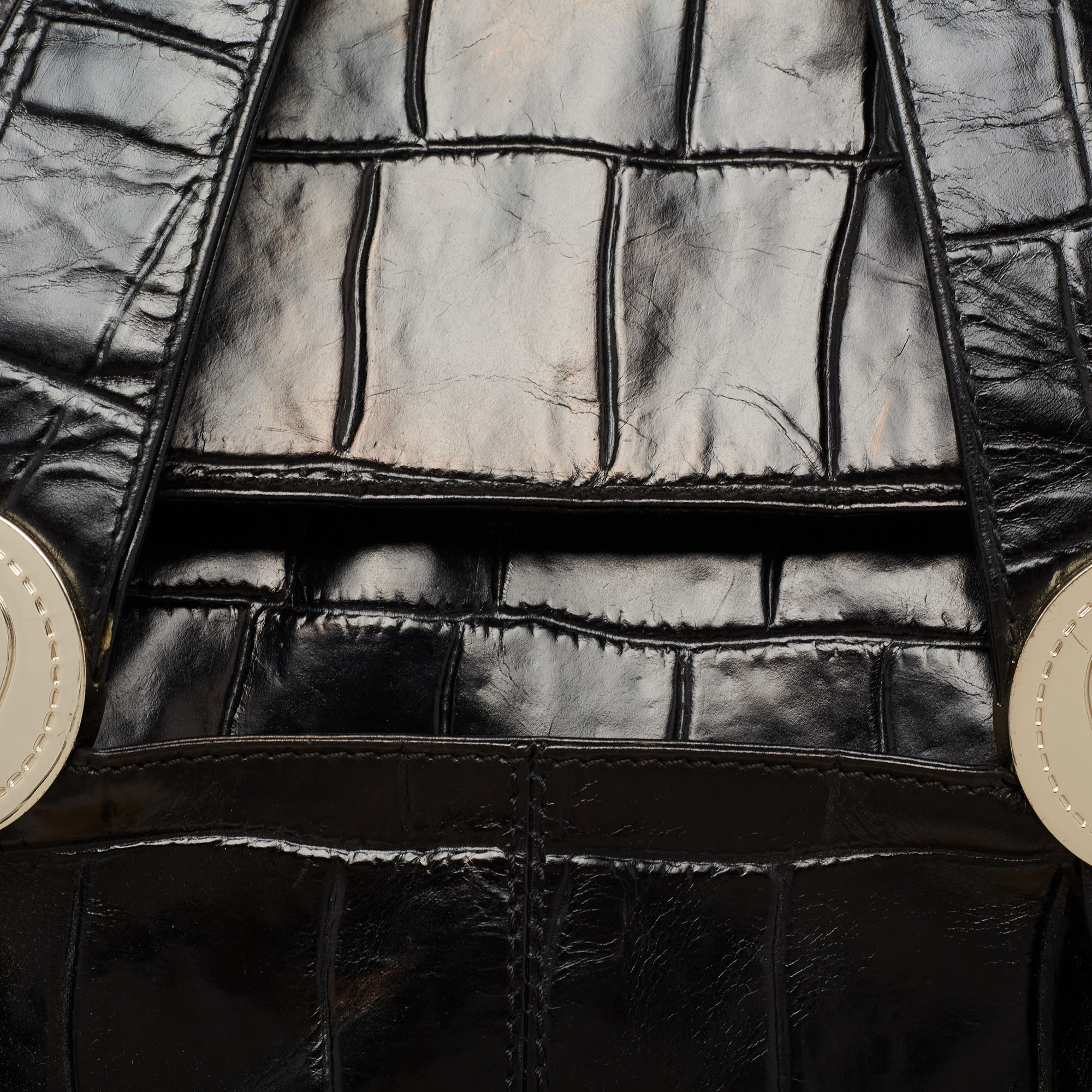 Aigner Black Croc Embossed Leather Satchel