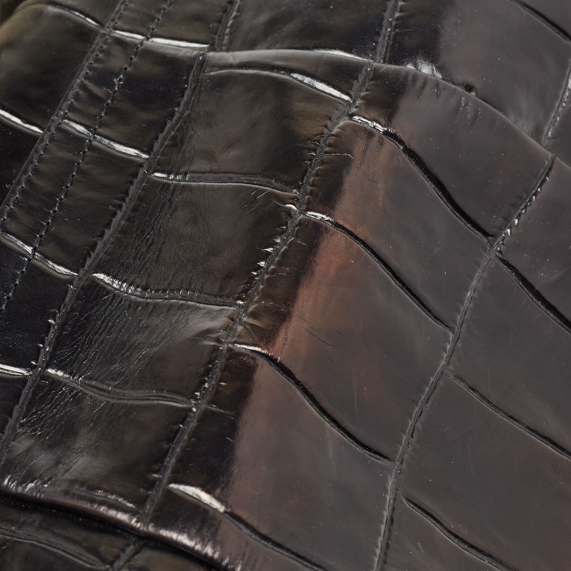 Aigner Black Croc Embossed Leather Satchel