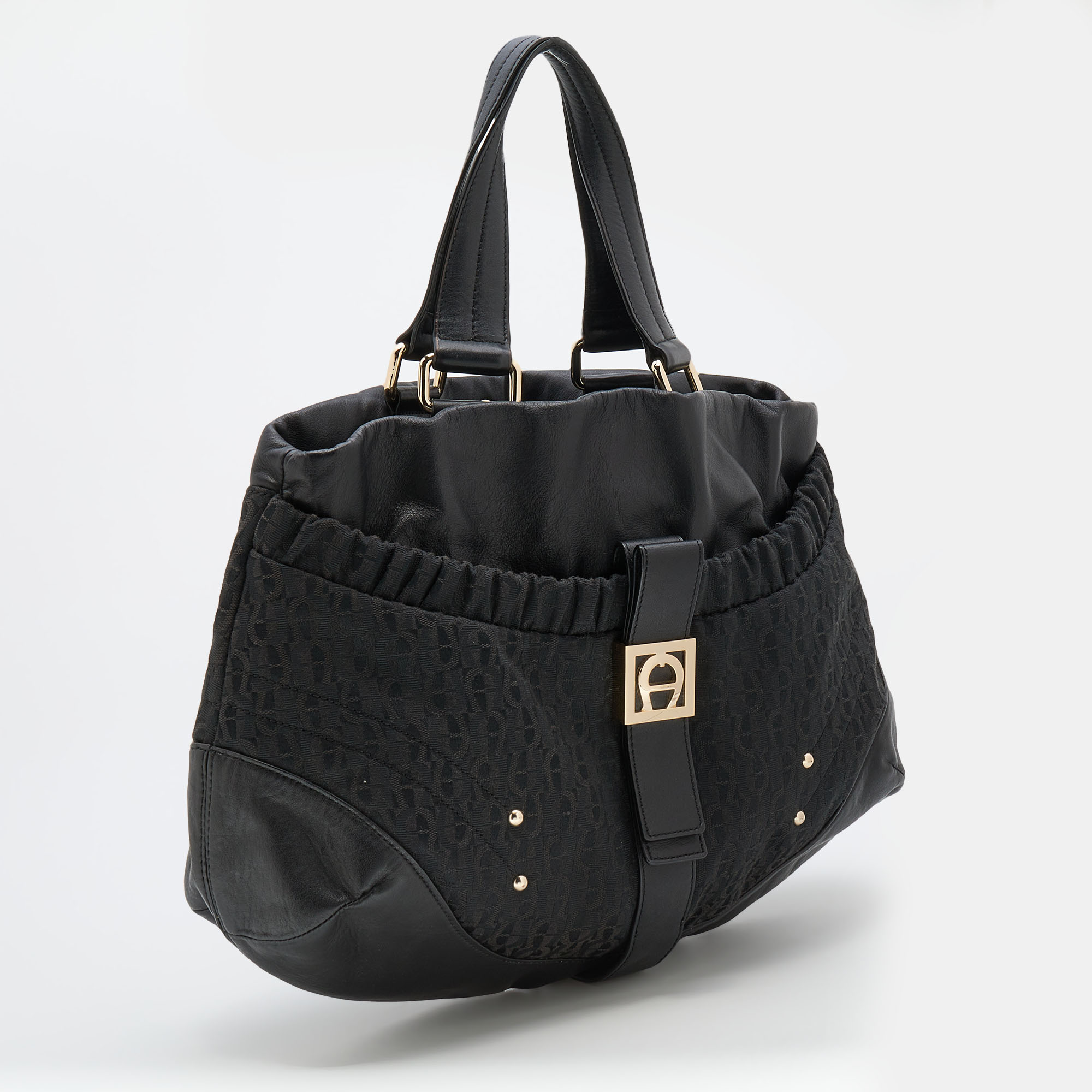 Aigner Black Canvas And Leather Hobo