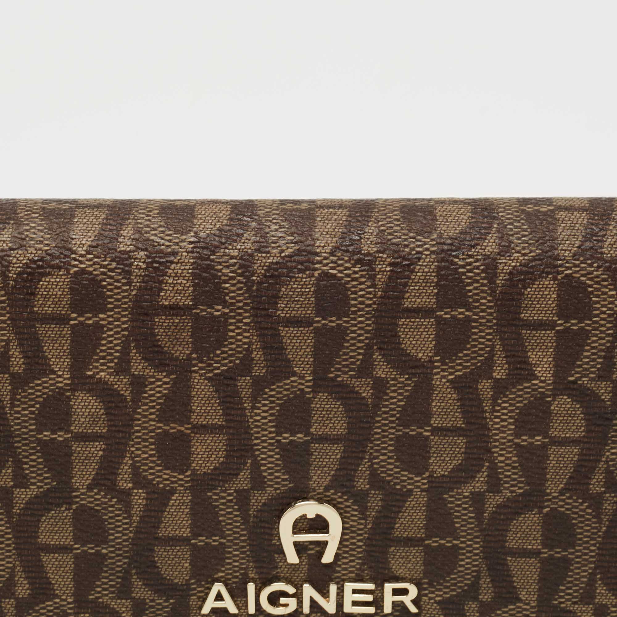 Aigner Beige Signature Coated Canvas Logo Flap Continental Wallet