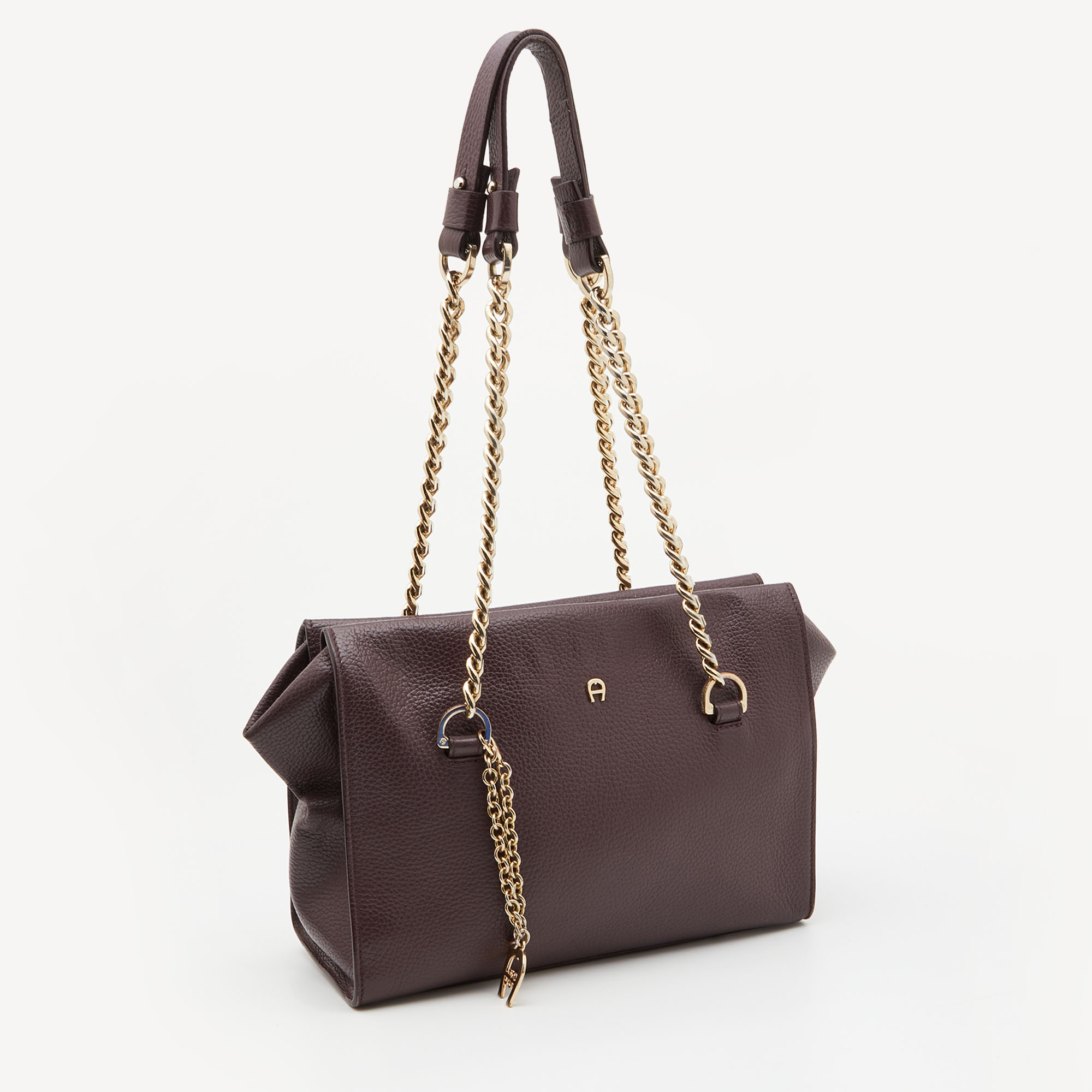 Aigner Burgundy Leather Chain Tote