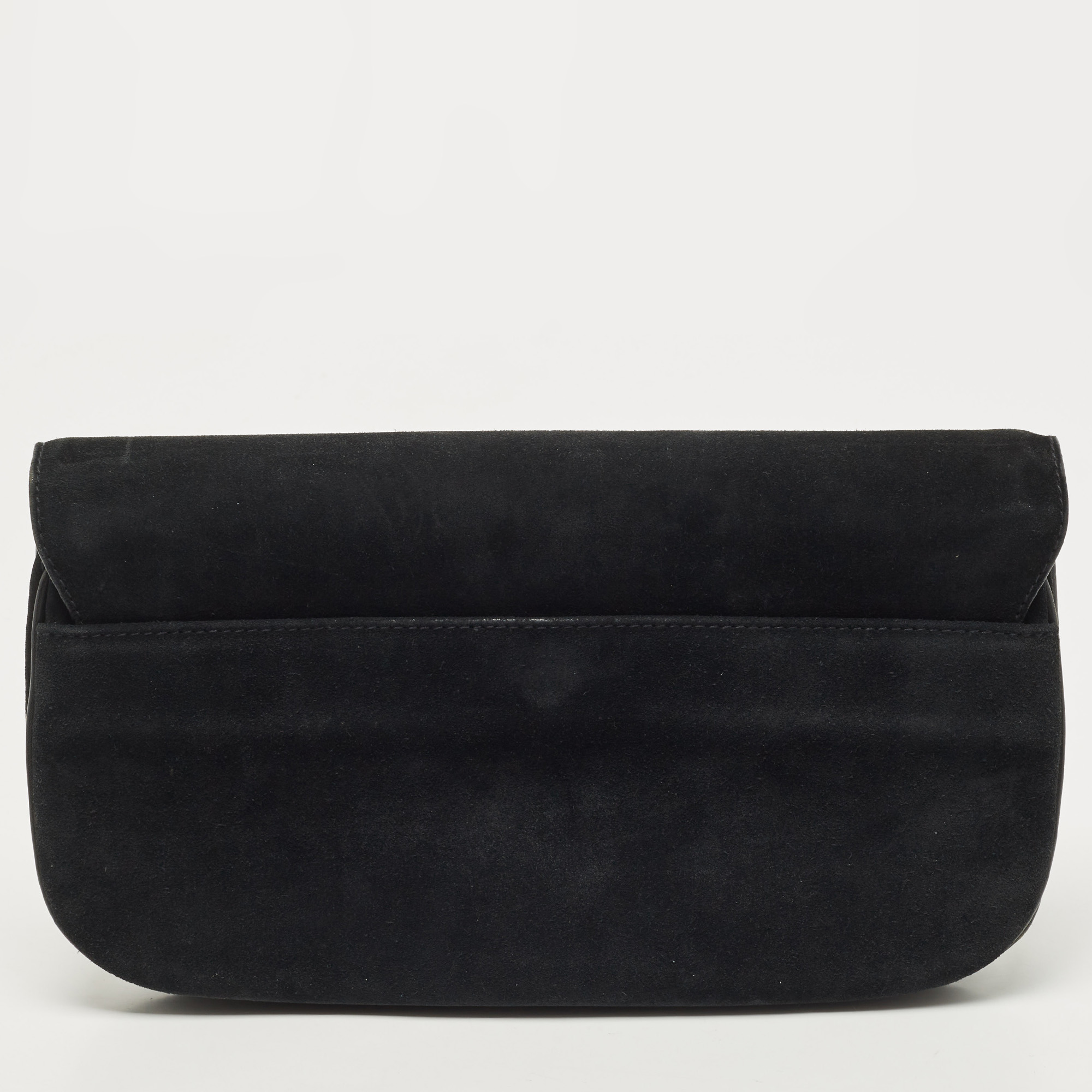 Aigner Black Suede And Leather Logo Flap Clutch