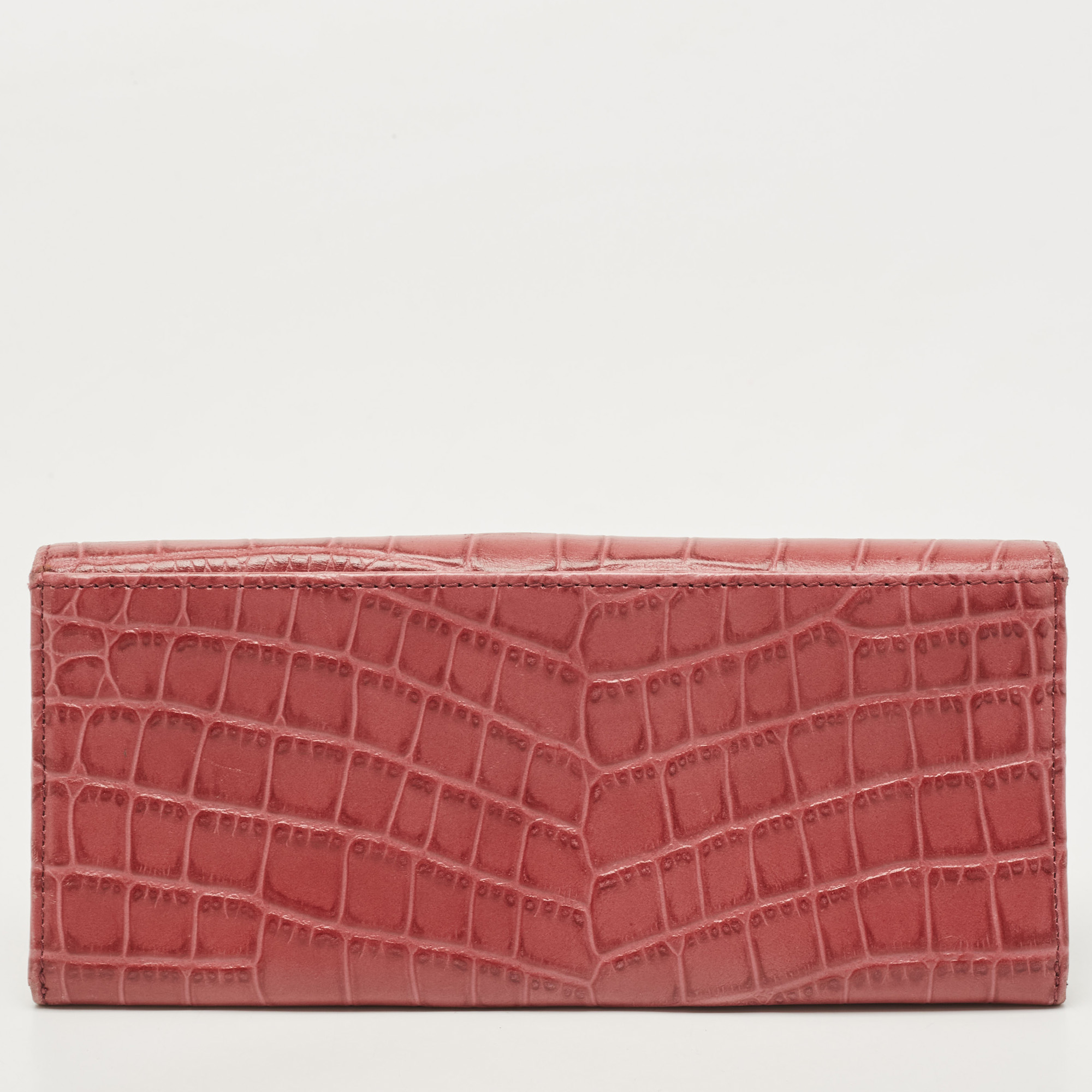Aigner Pink Croc Embossed Leather Continental Wallet