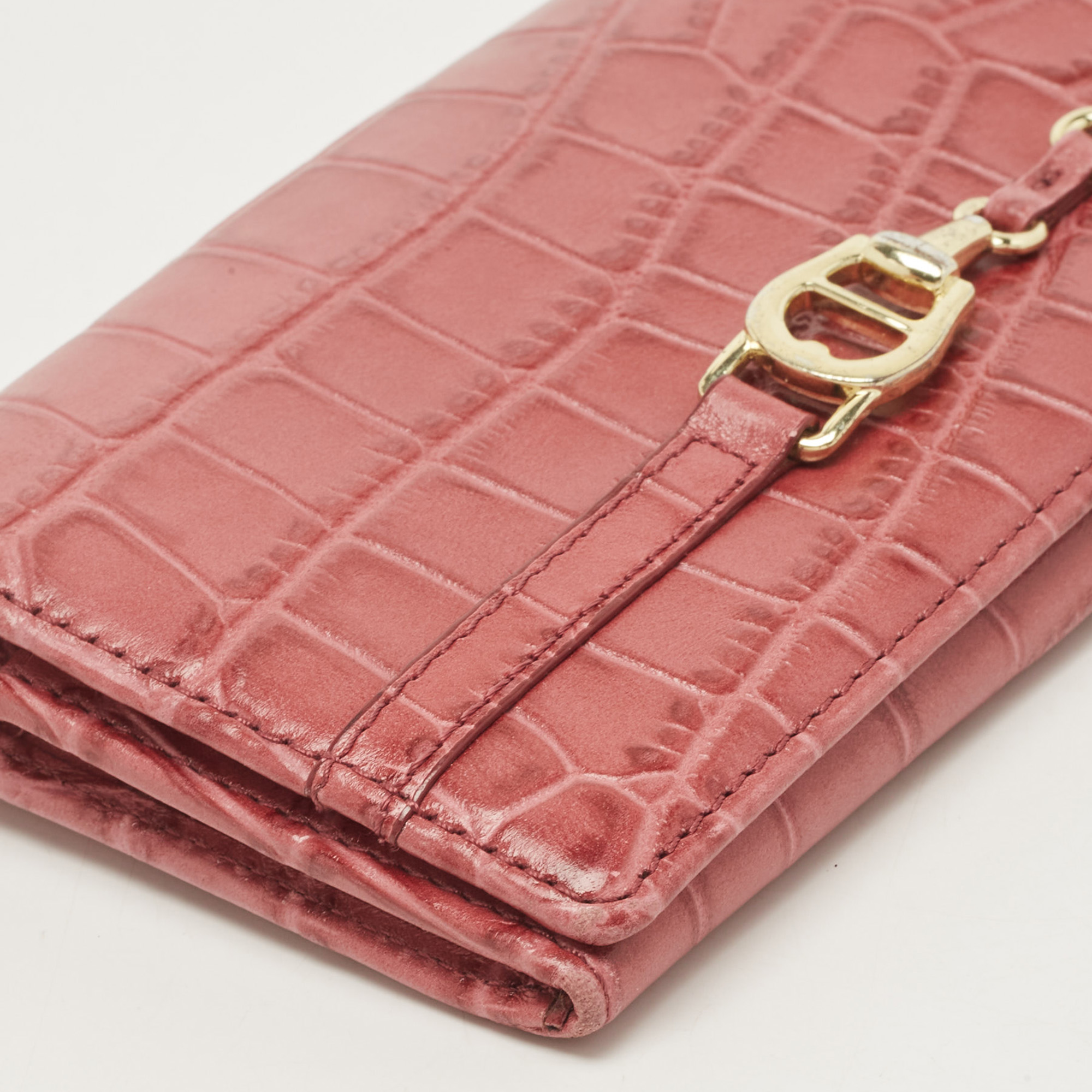 Aigner Pink Croc Embossed Leather Continental Wallet