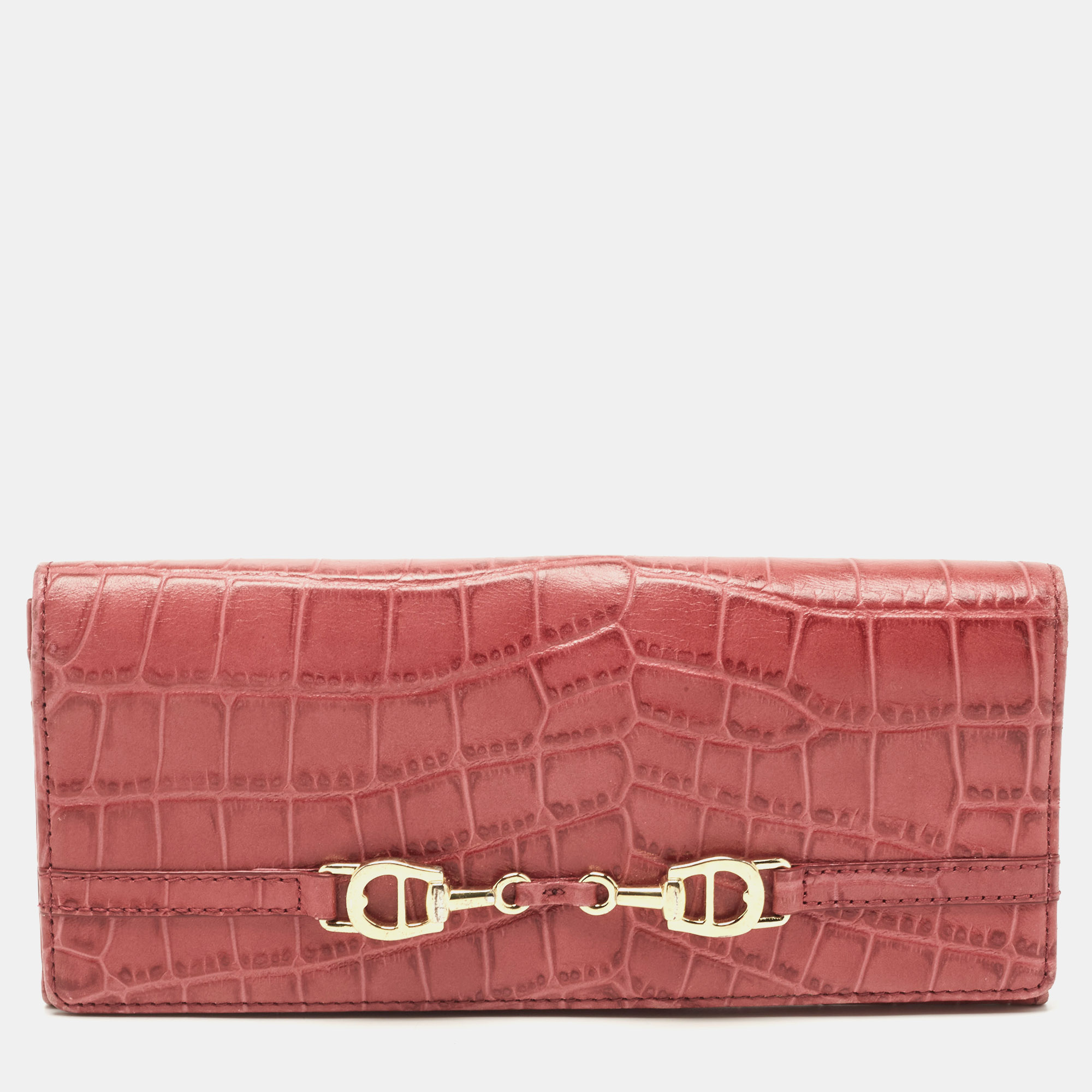 Aigner pink croc embossed leather continental wallet