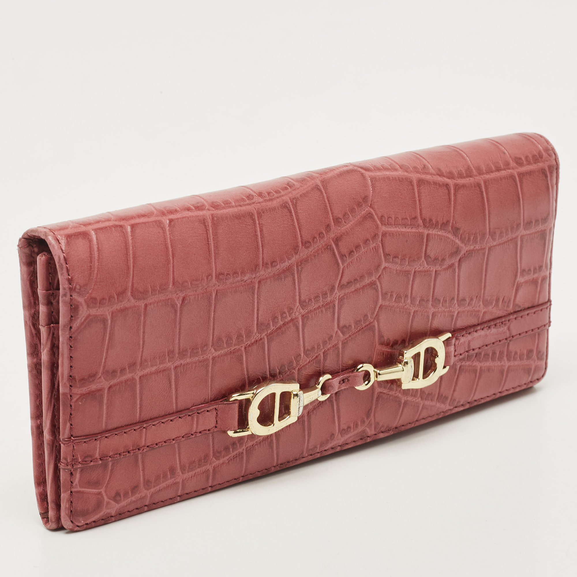 Aigner Pink Croc Embossed Leather Continental Wallet
