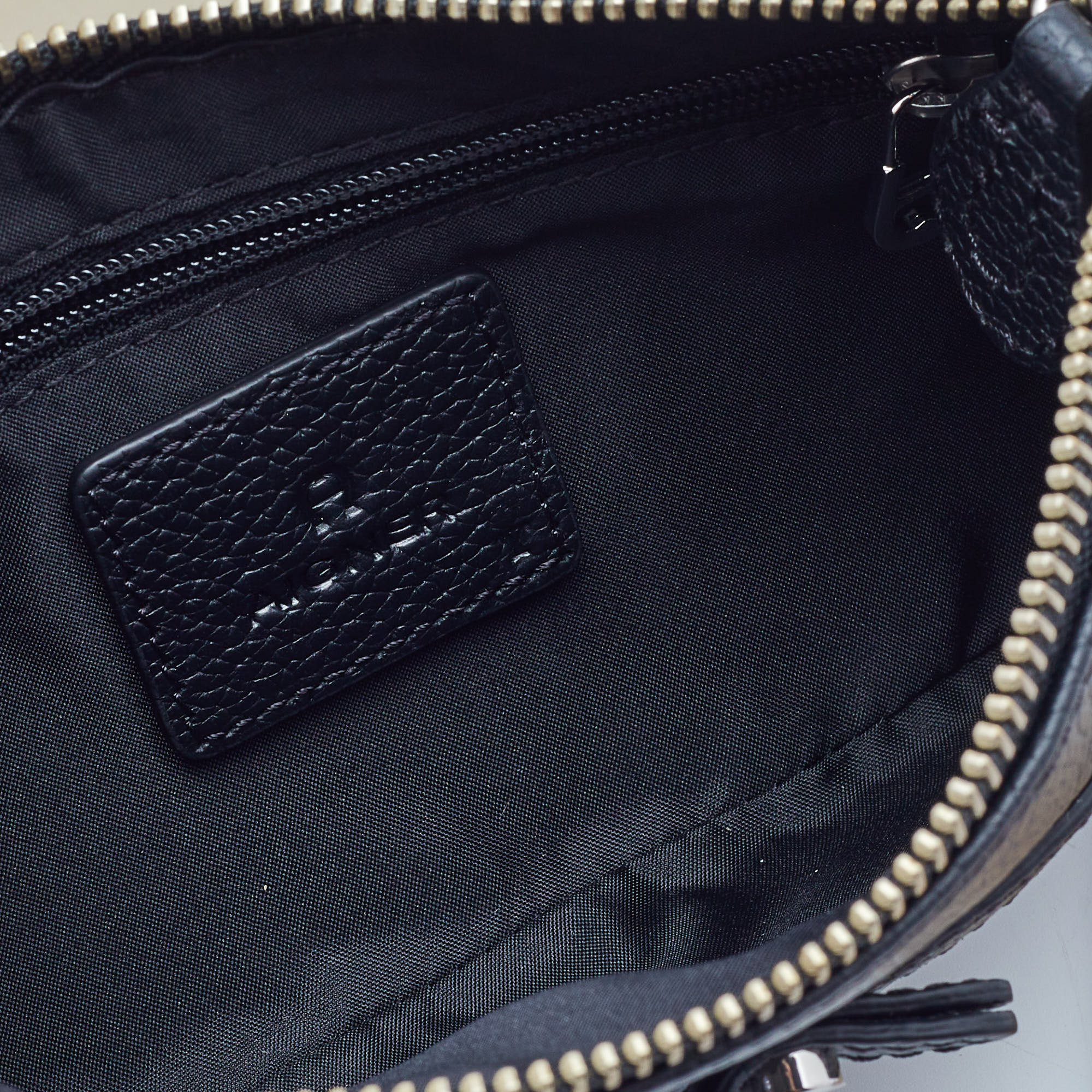 Aigner Black Leather Buckle Baguette Bag