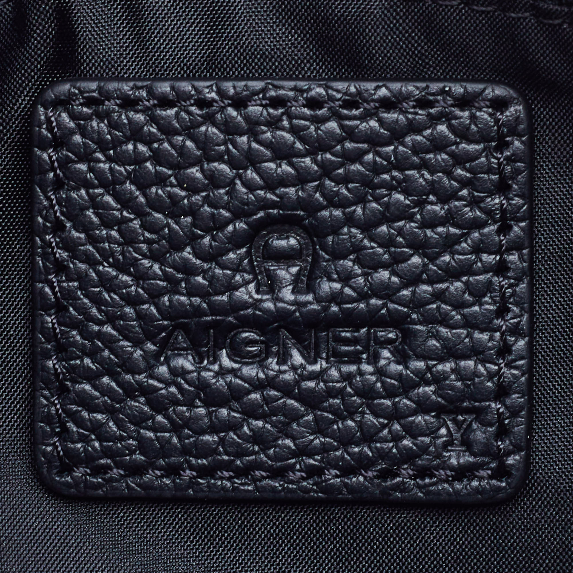 Aigner Black Leather Buckle Baguette Bag