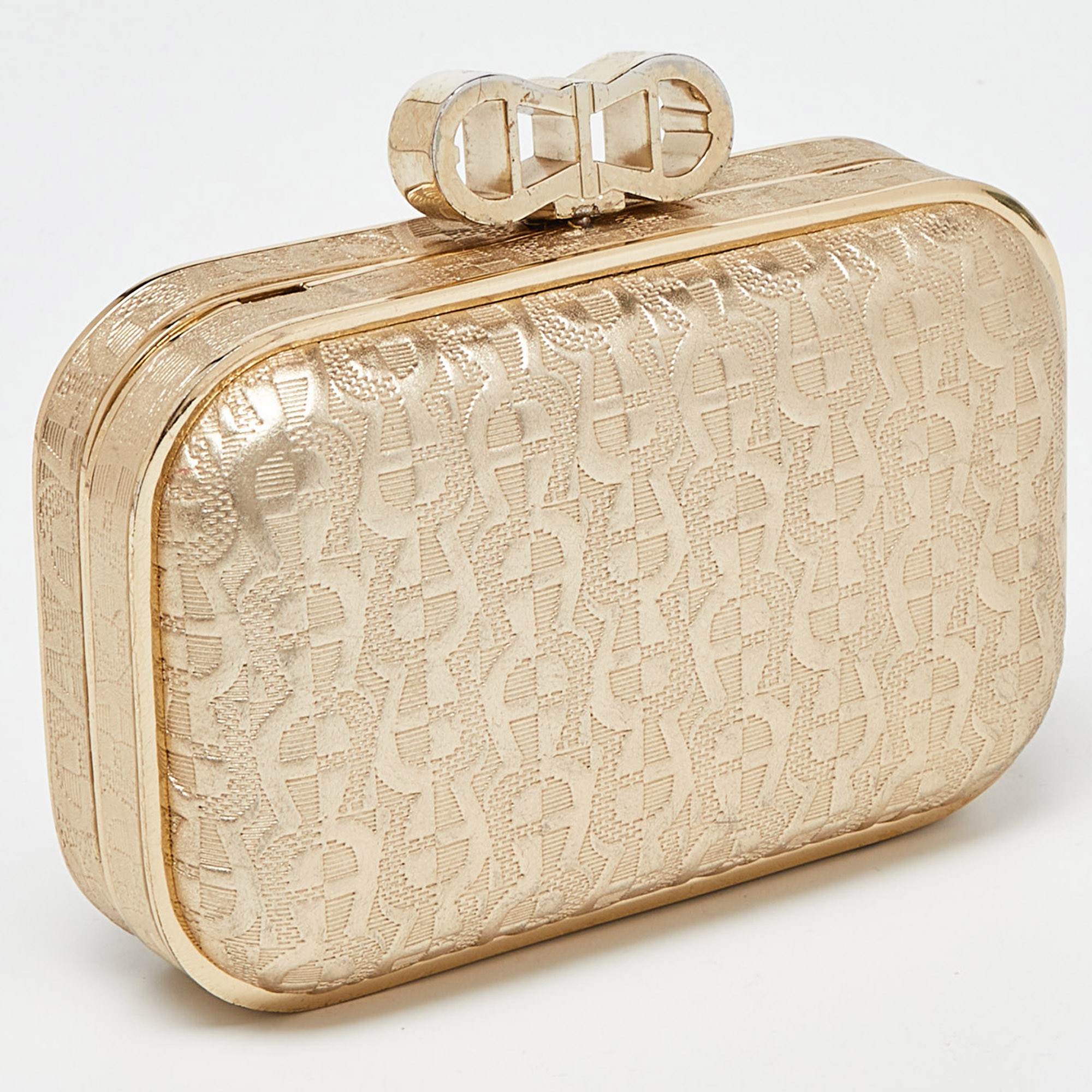 Aigner Gold Embossed Leather Box Clutch