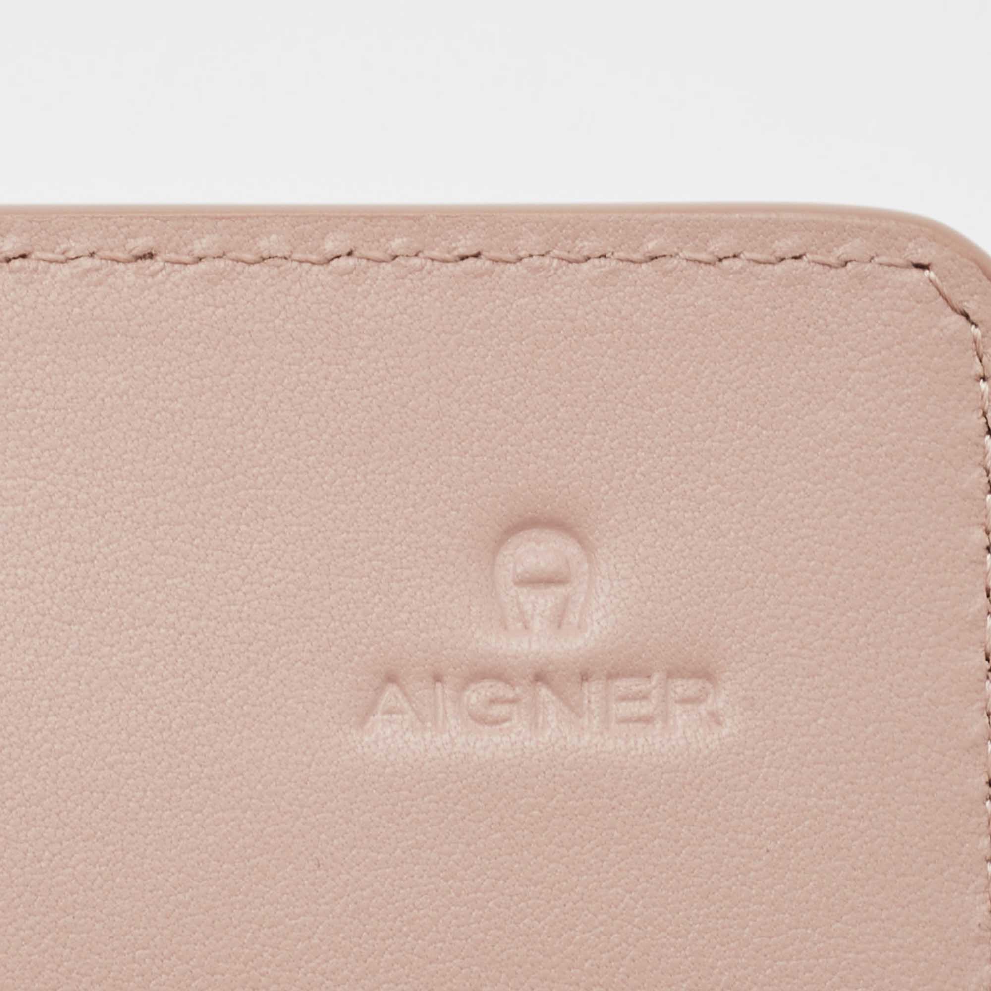 Aigner Pink Logo Embossed Leather Compact Wallet