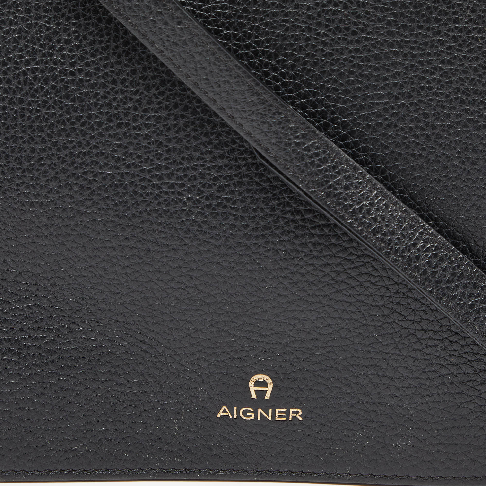 Aigner Black Leather Flap Crossbody Bag