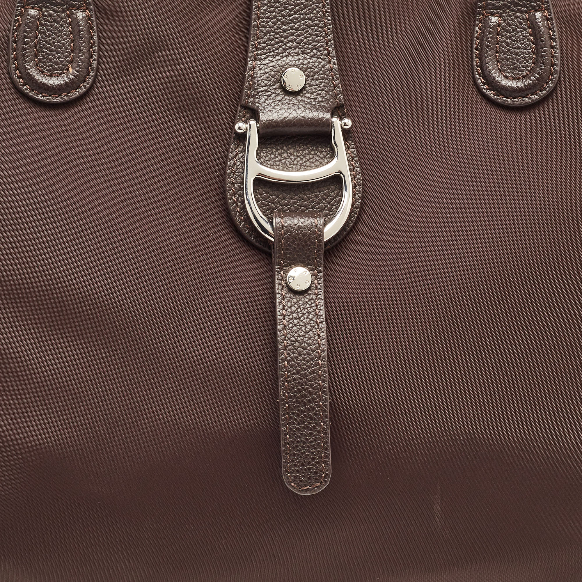 Aigner Dark Brown Nylon And Leather Logo Flap Satchel