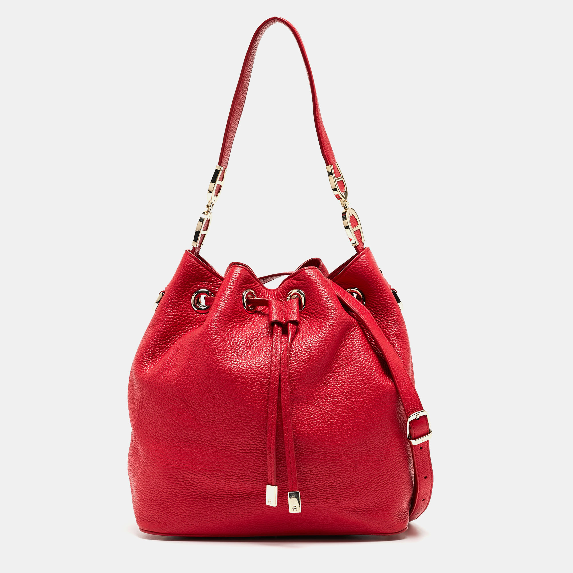 Aigner Red Leather Drawstring Tote