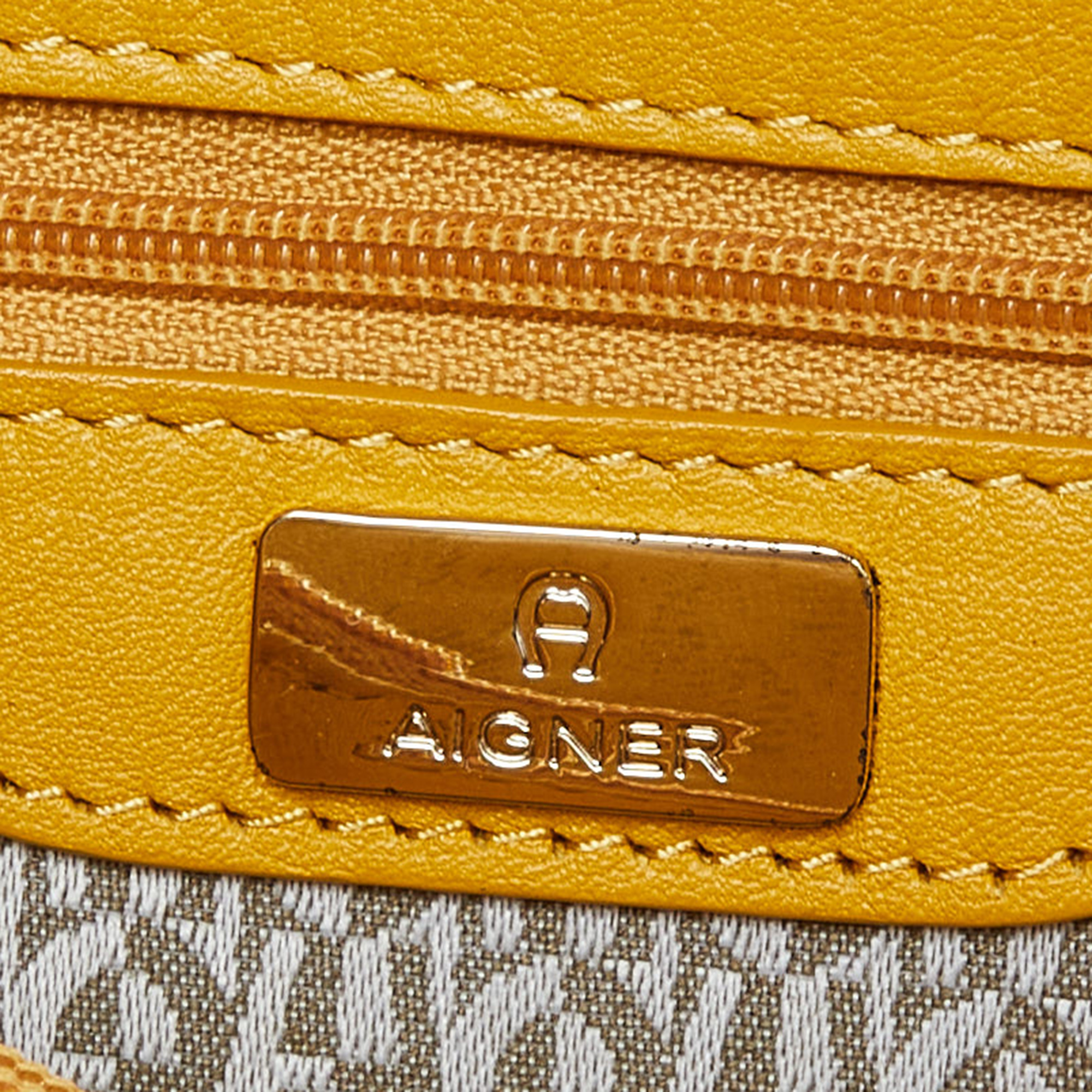 Aigner Beige/Mustard Signature Canvas And Leather Tote