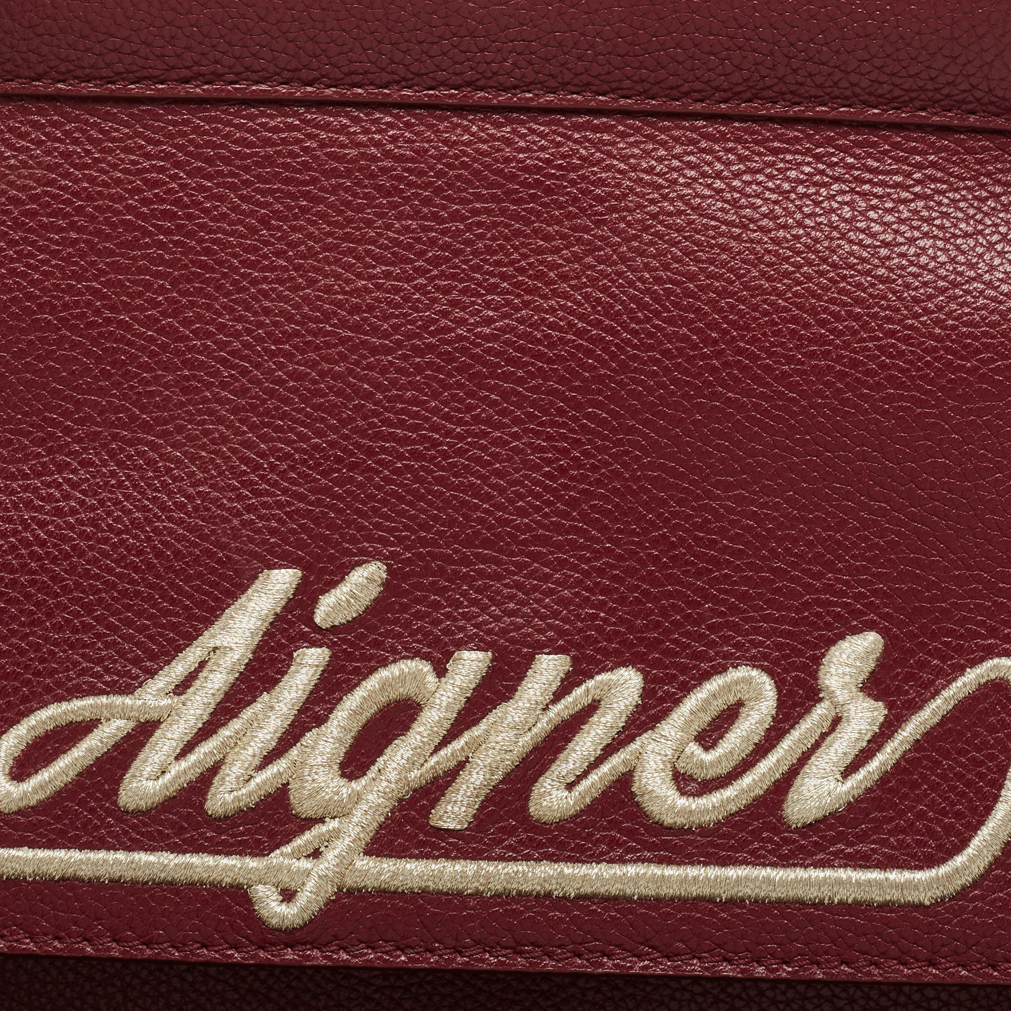 Aigner Dark Red Leather Embroidered Logo Shoulder Bag