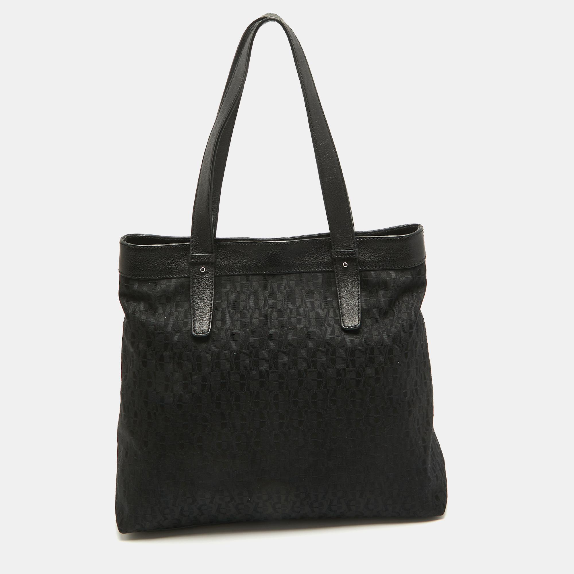 Aigner Black Monogram Canvas And Leather Tote