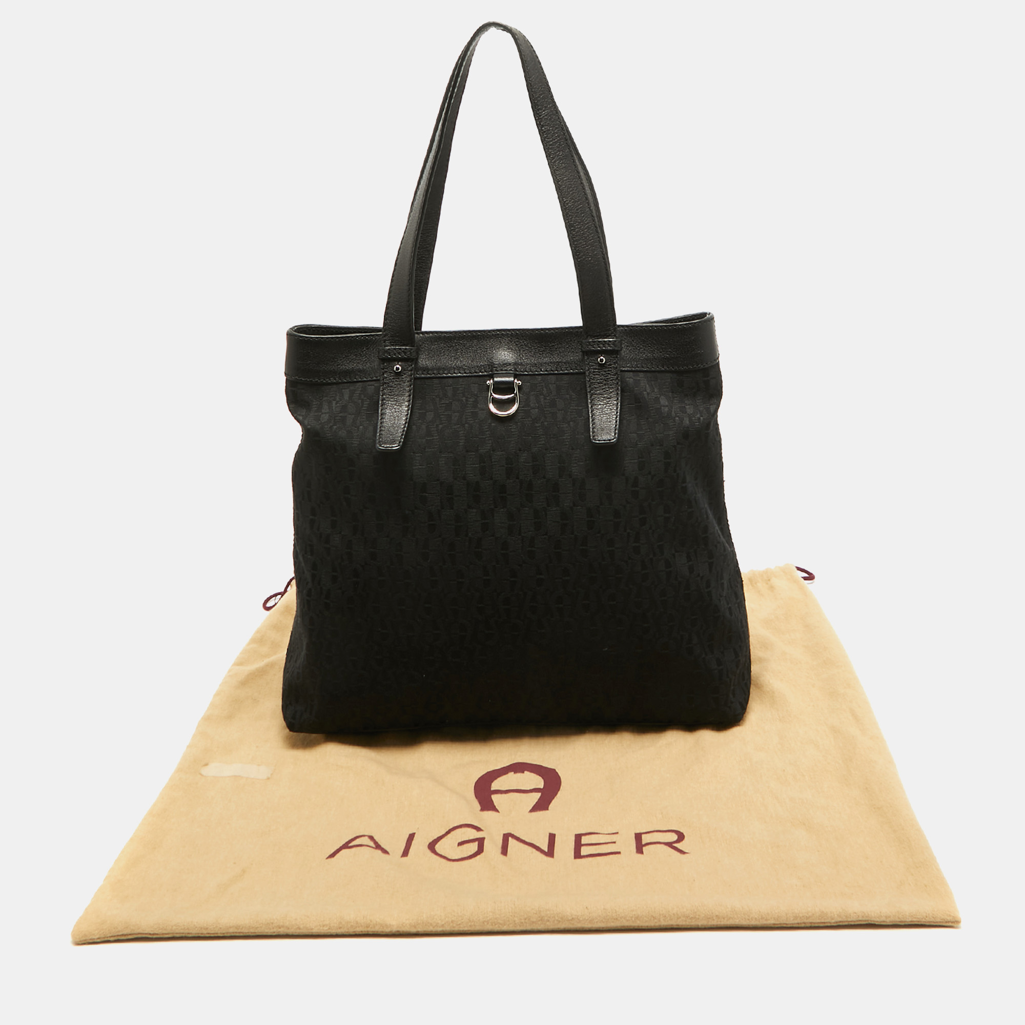 Aigner Black Monogram Canvas And Leather Tote