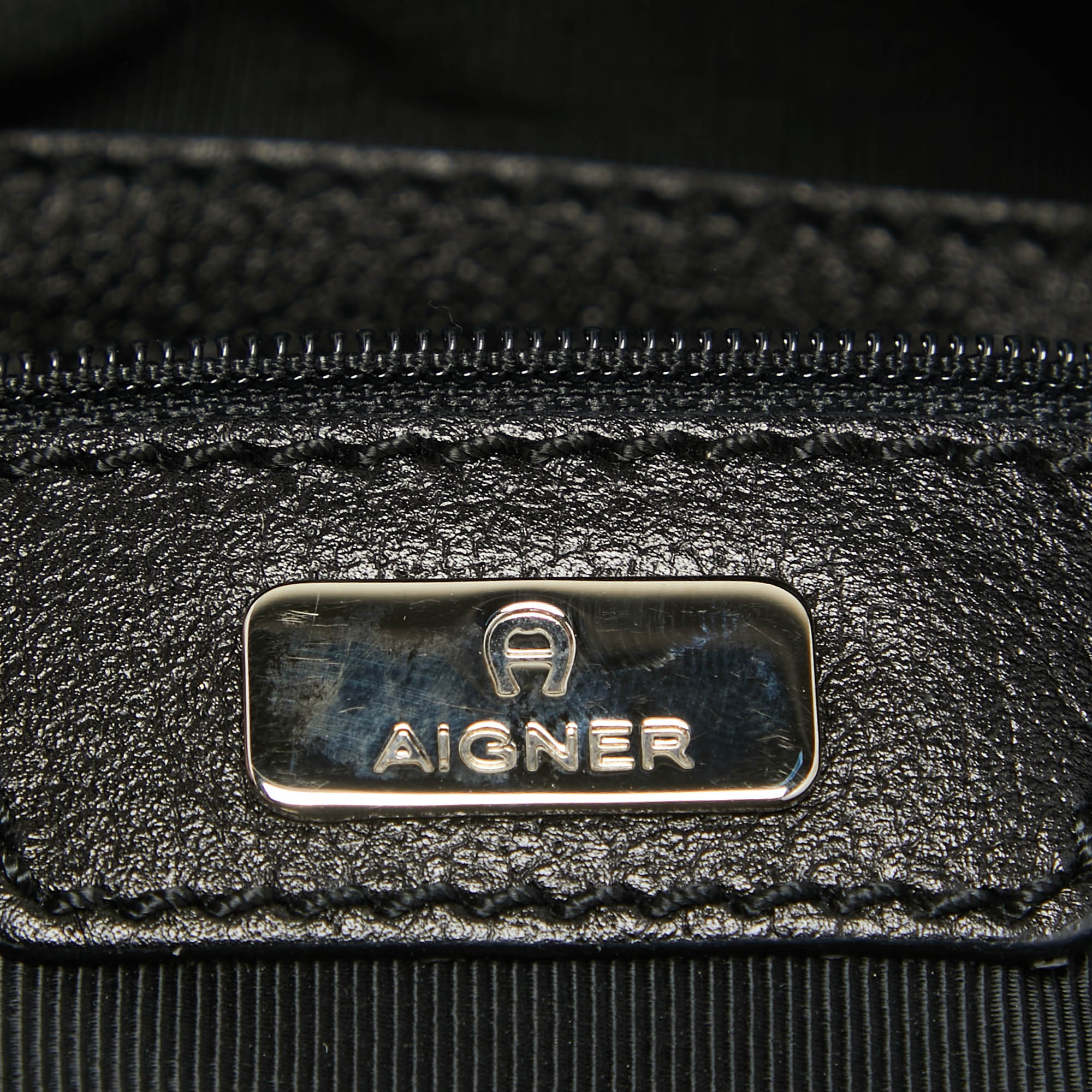 Aigner Black Monogram Canvas And Leather Tote