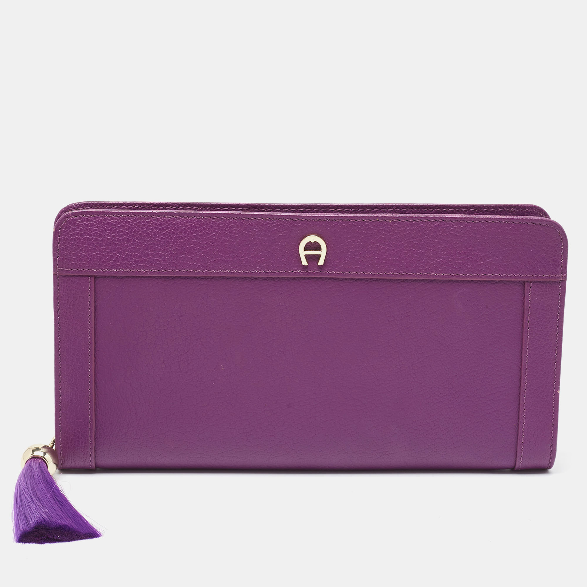Aigner purple leather cavallina tassel continental wallet