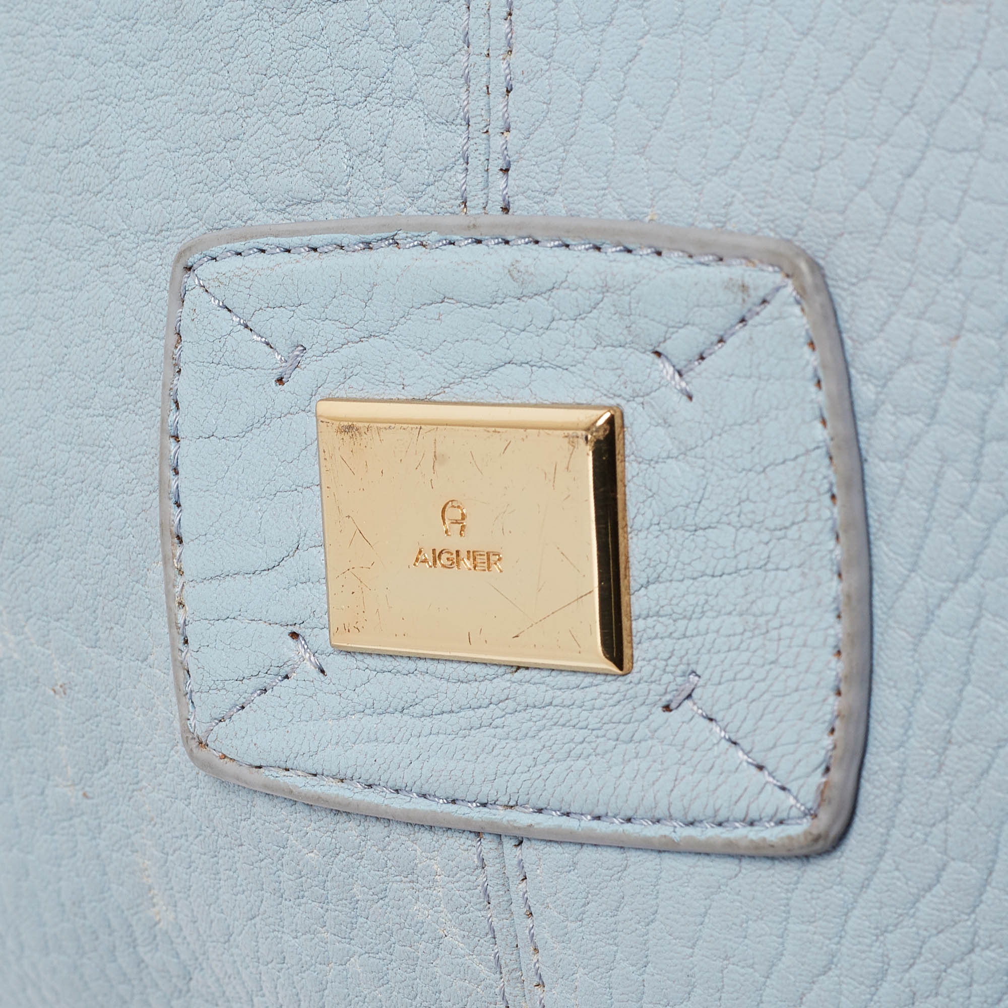 Aigner Light Blue Pebbled Leather Hobo