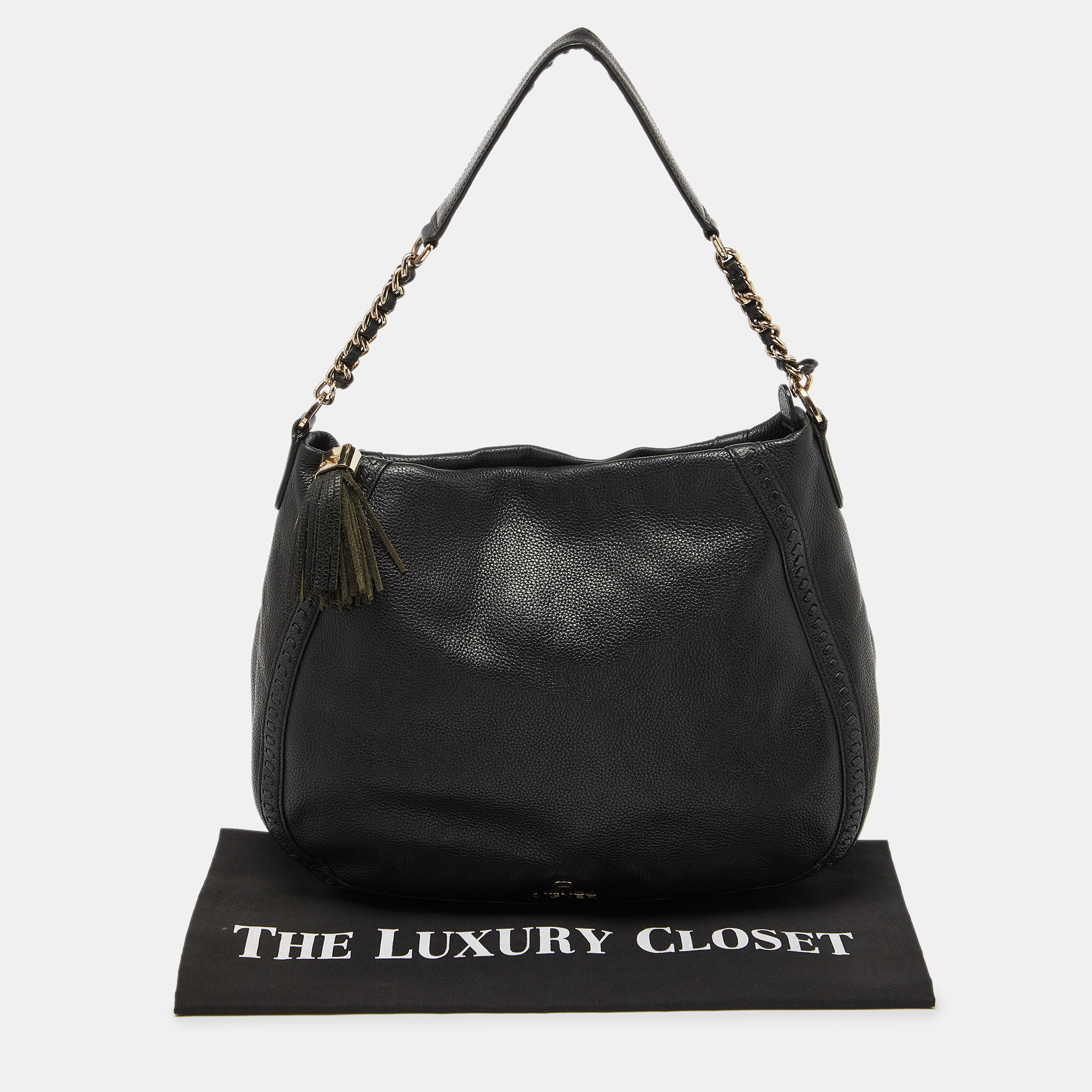 Aigner Black Leather Zip Hobo