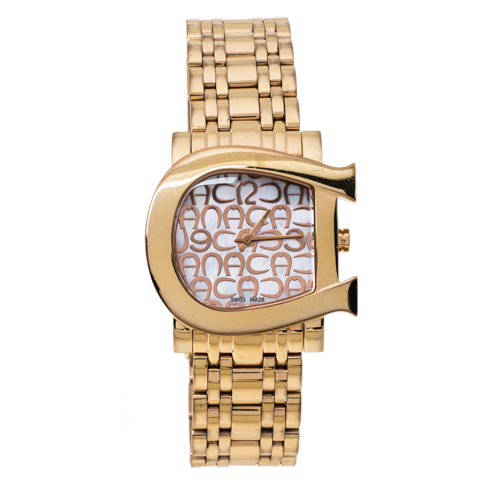 Aigner Mother of Pearl Gold Plated Stainless Steel Genua Due A31600 Women's Wristwatch 31 mm
