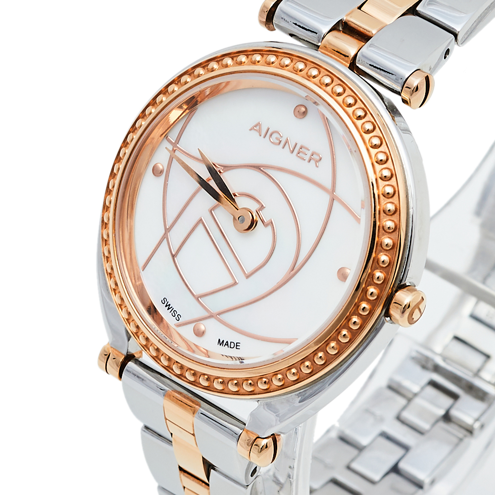 Aigner Mother Of Pearl Two-Tone Stainless Steel Magena A121208 Women's Wristwatch, White
Aigner Mother Of Pearl Two-Tone Stainless Steel Magena A121208 Women's Wristwatch, White