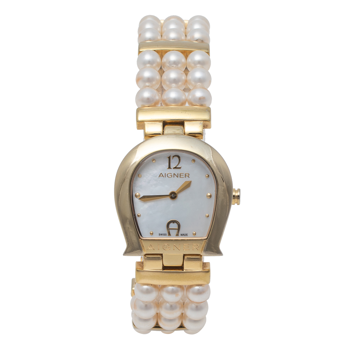 Aigner MOP Gold Tone Stainless Steel & Faux Pearl La Spezia A03300 Women's Wristwatch 28 mm