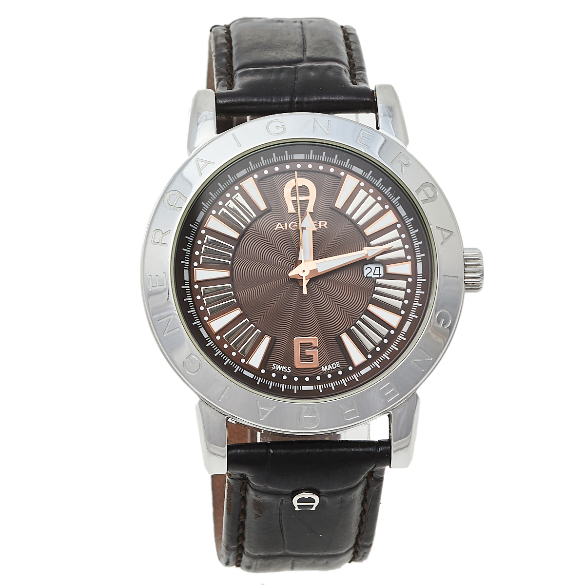 Aigner Brown Stainless Steel Leather Cortina A26000 Unisex Wristwatch 42 mm
