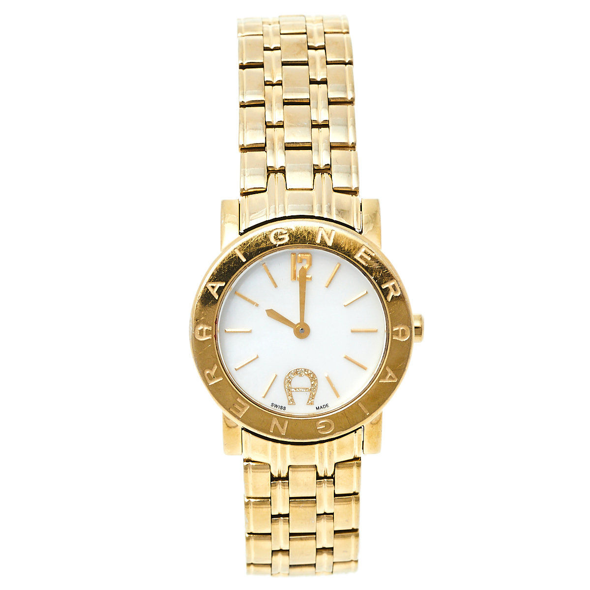 Aigner White Mother of Pearl Gold Plated Stainless Steel Cortina A26200 Women's Wristwatch 29 mm