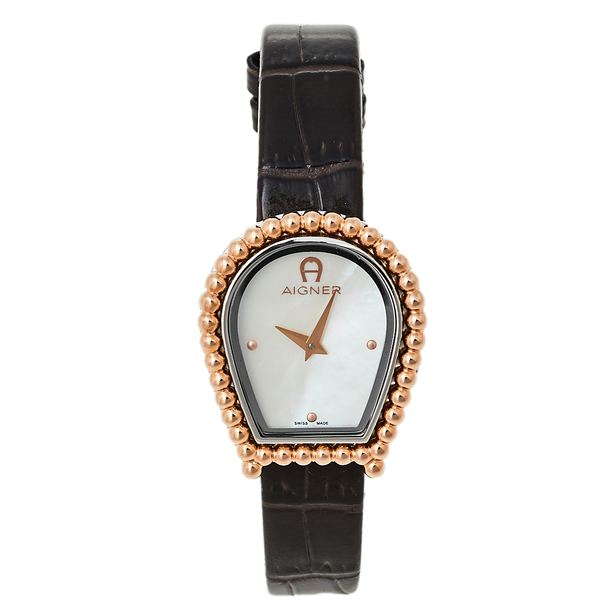 Aigner Mother Of Pearl Two-Tone Stainless Steel Leather Novara A147200 Women's Wristwatch 27 mm