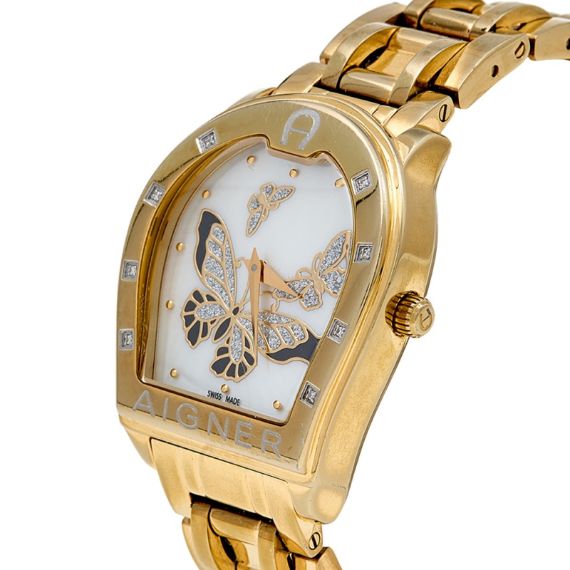 

Aigner Mother of Pearl Butterfly Gold Plated Stainless Steel Verona A48100 Women's Wristwatch