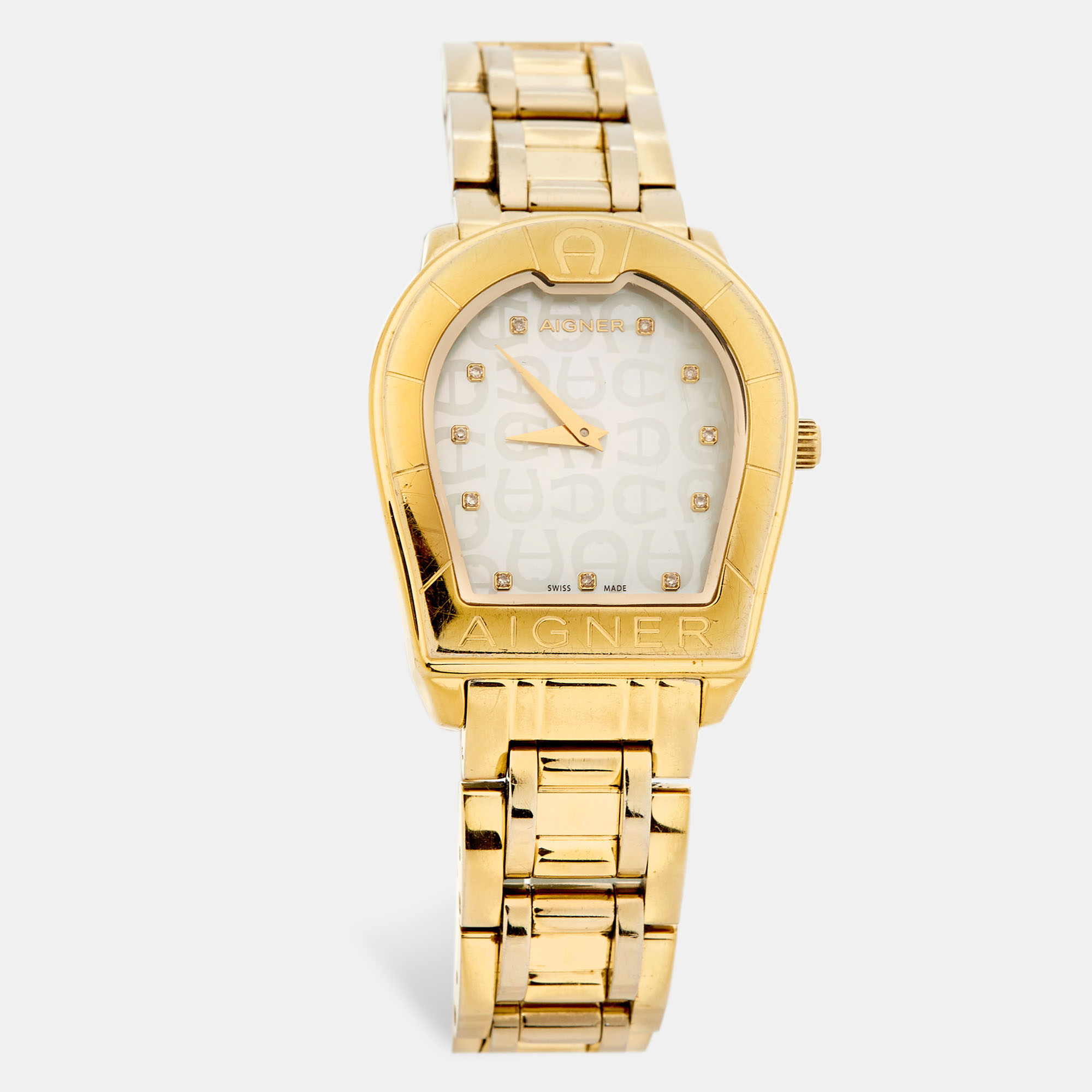 Aigner mother of pearl gold plated stainless steel verona a48100 women's wristwatch 33 mm