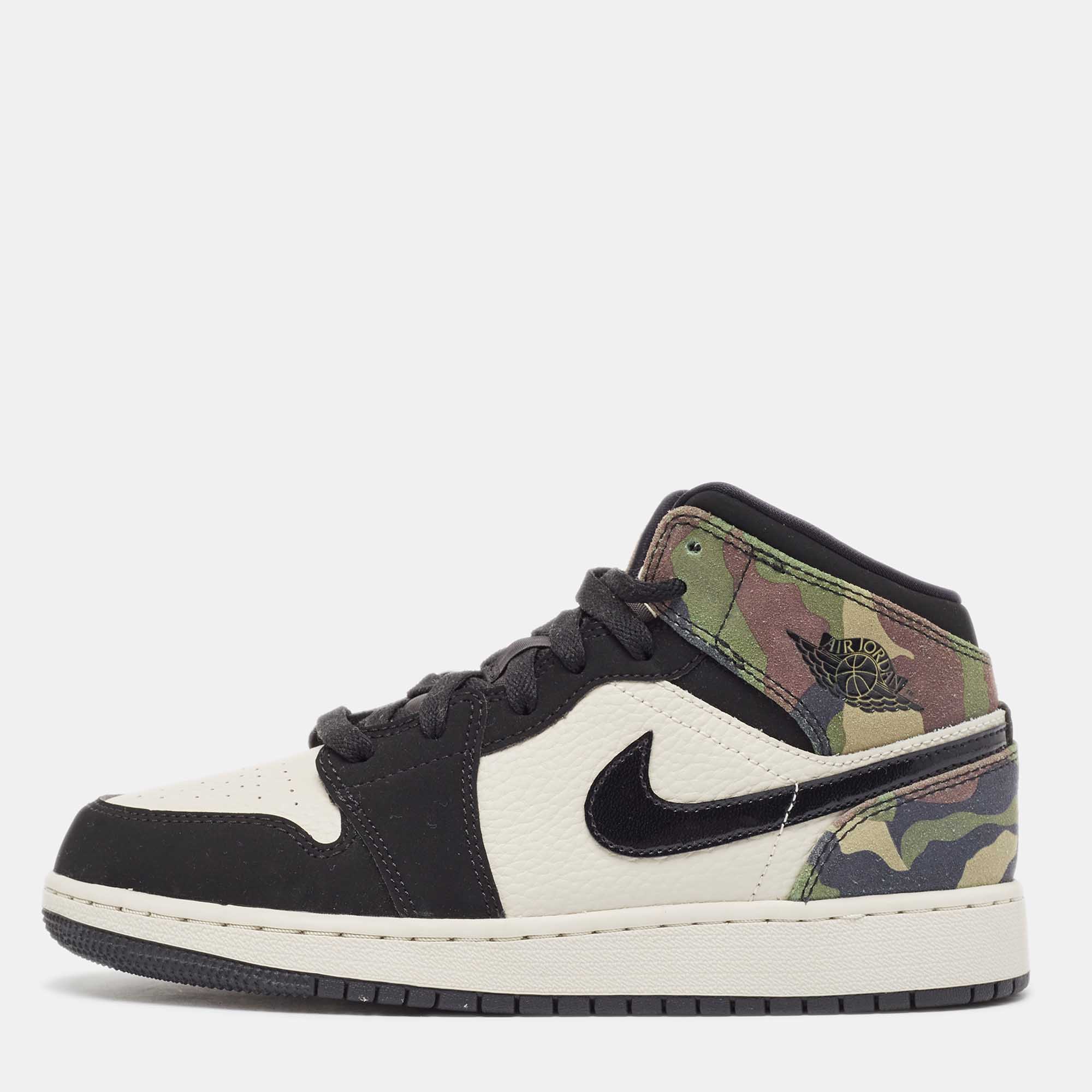 Air jordans multicolor leather and suede air jordan 1 mid se camo sneakers size 37.5