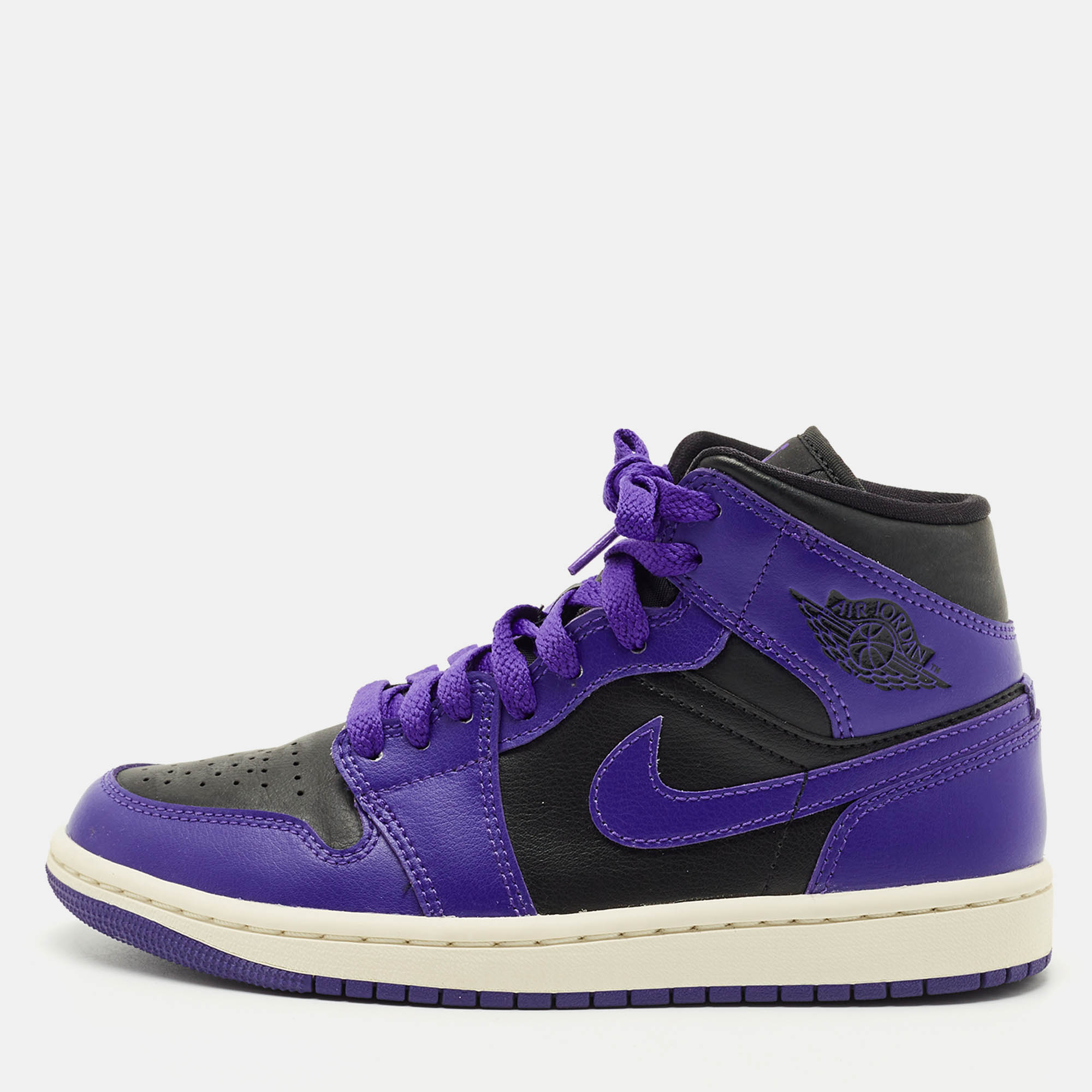 Air Jordans Purple/Black Leather Jordan 1 Mid Sneakers Size 36.5 - Air Jordans - Modalova