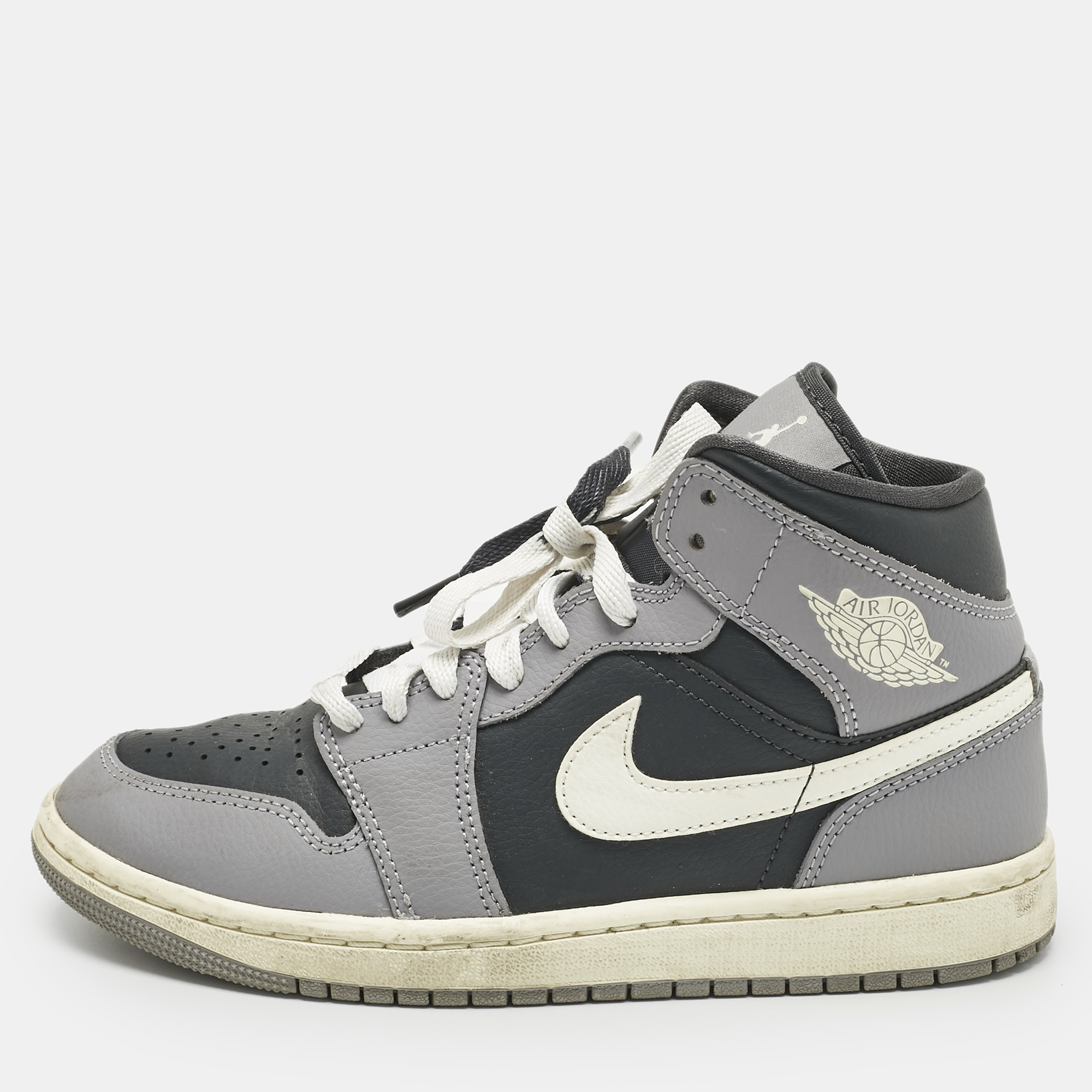 Air Jordans Multicolor Leather Jordan 1 Mid Cement Grey Sneakers Size 37.5 - Air Jordans - Modalova