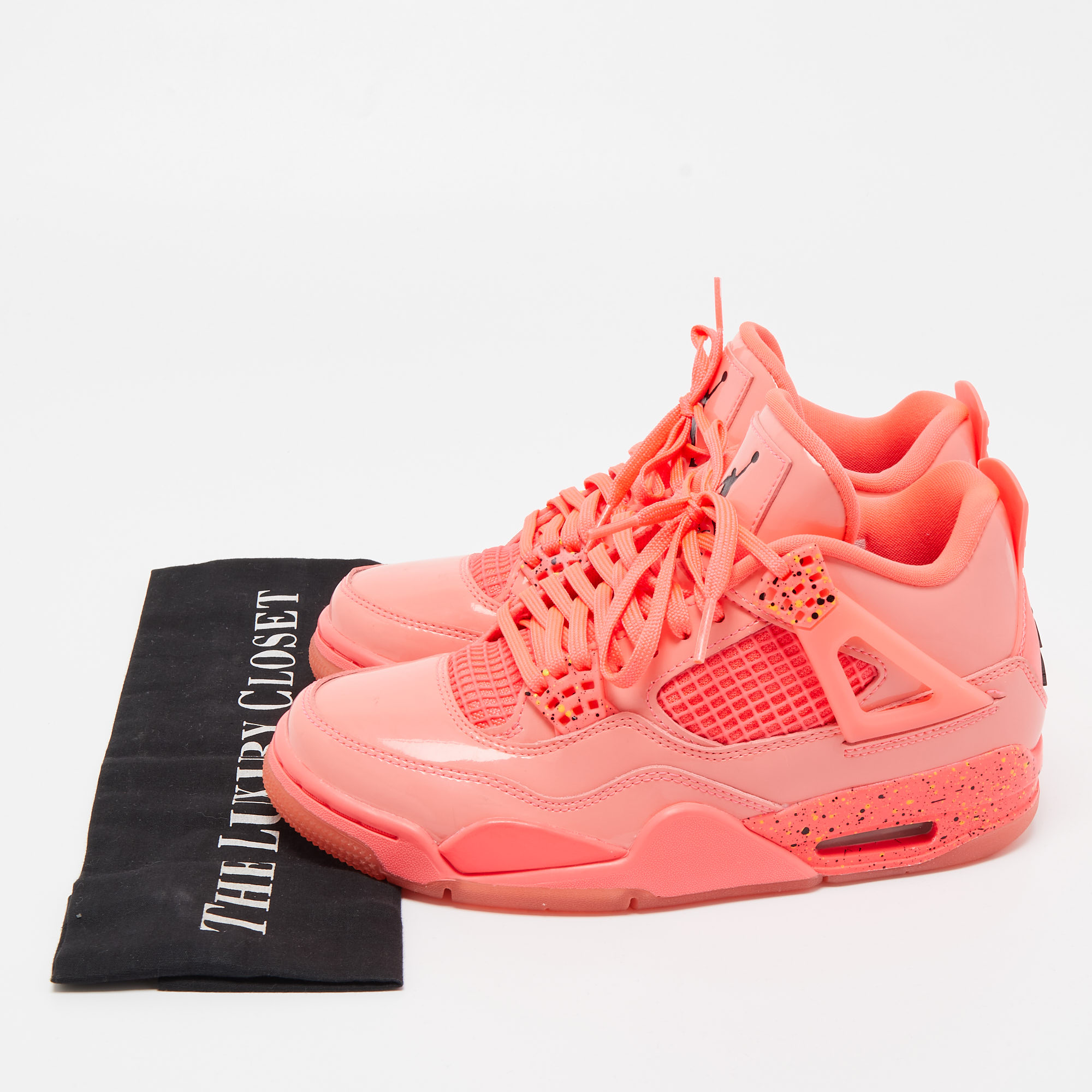 Air Jordans Neon Pink Patent Leather Jordan 4 Hot Punch Sneakers Size 36.5