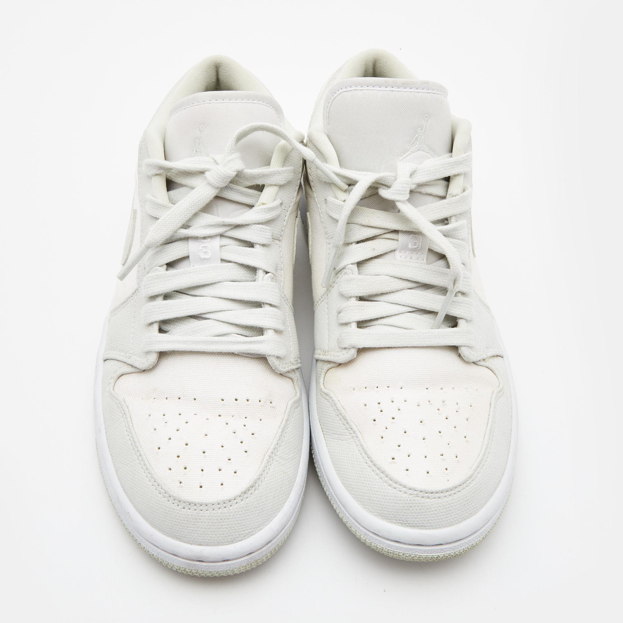 Air Jordans White/Grey Canvas Air Jordan 1 Low Spruce Aura Sneakers Size 38.5