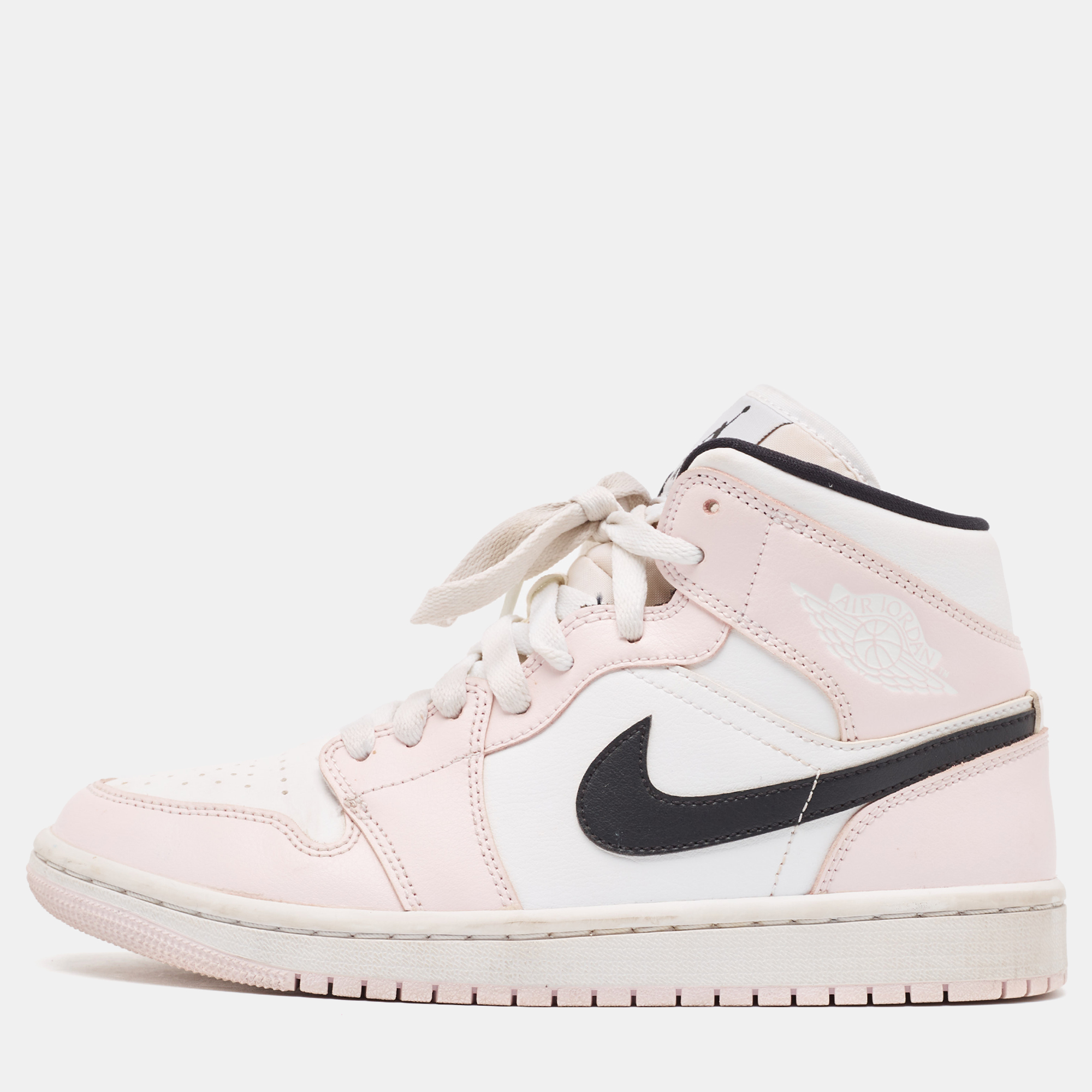 Air jordans pink/white leather jordan 1 mid barely rose sneakers size 38