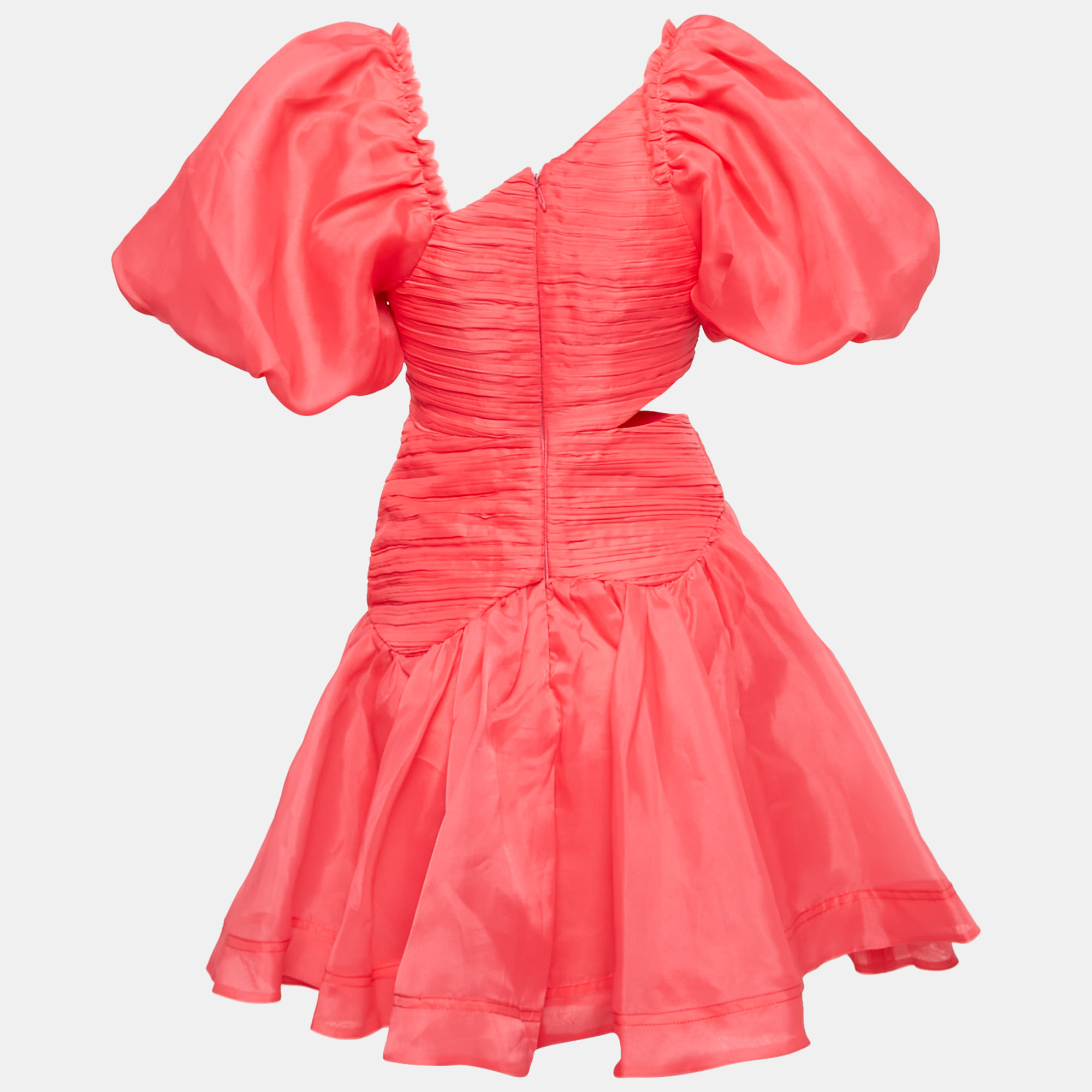 Aje Pink Pintucks Organza Puff Sleeve Mini Dress S