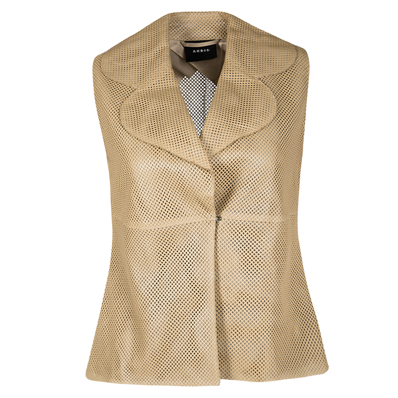 Image of Akris Beige Perforated Lamb Leather Sleeveless Vest M
