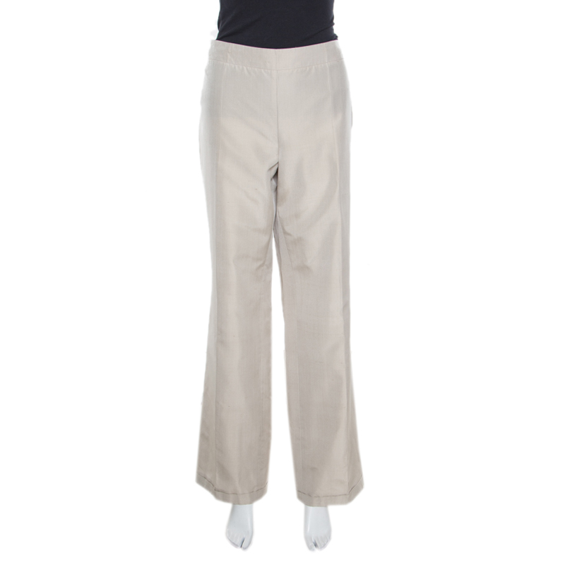 Image of Akris Beige Silk Wide Leg Pants L