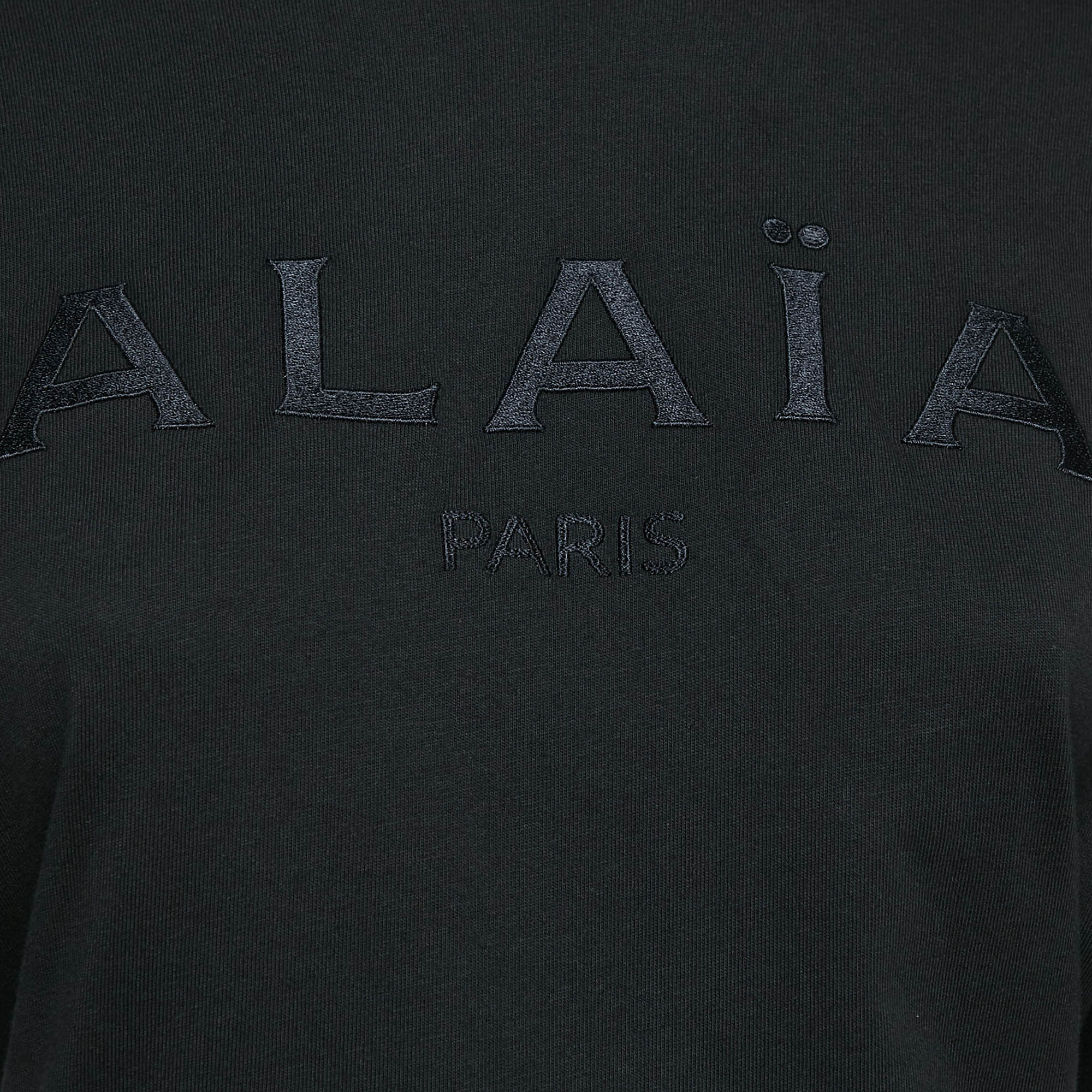 Alaia Black Logo Embroidered Cotton Wide Sleeve T-Shirt S