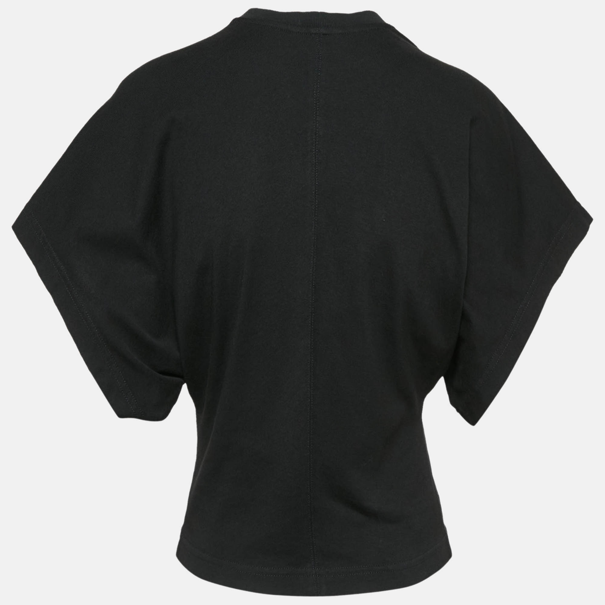 Alaia Black Logo Embroidered Cotton Wide Sleeve T-Shirt S