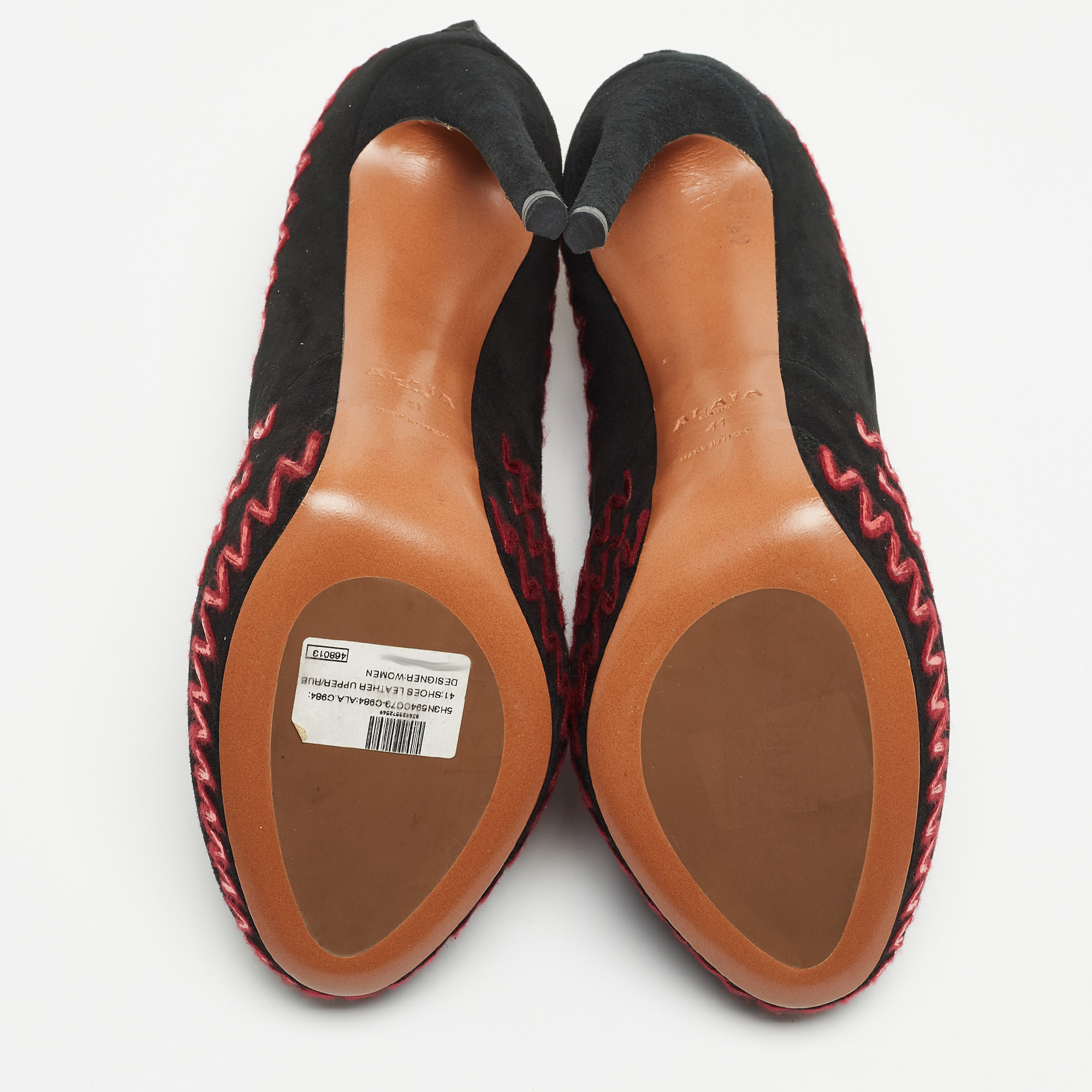 Alaia Black Suede Zig-Zag Detail Platform Ankle Boots Size 41