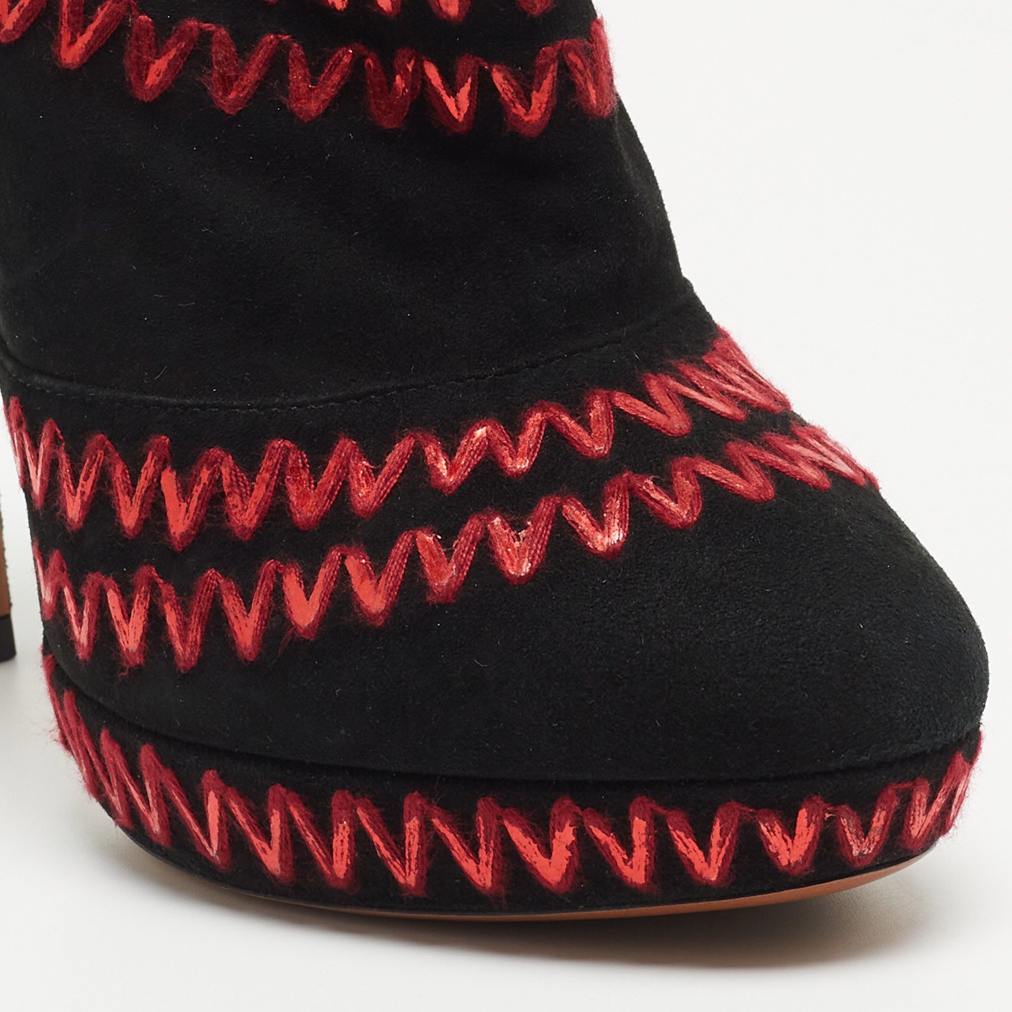 Alaia Black Suede Zig-Zag Detail Platform Ankle Boots Size 41