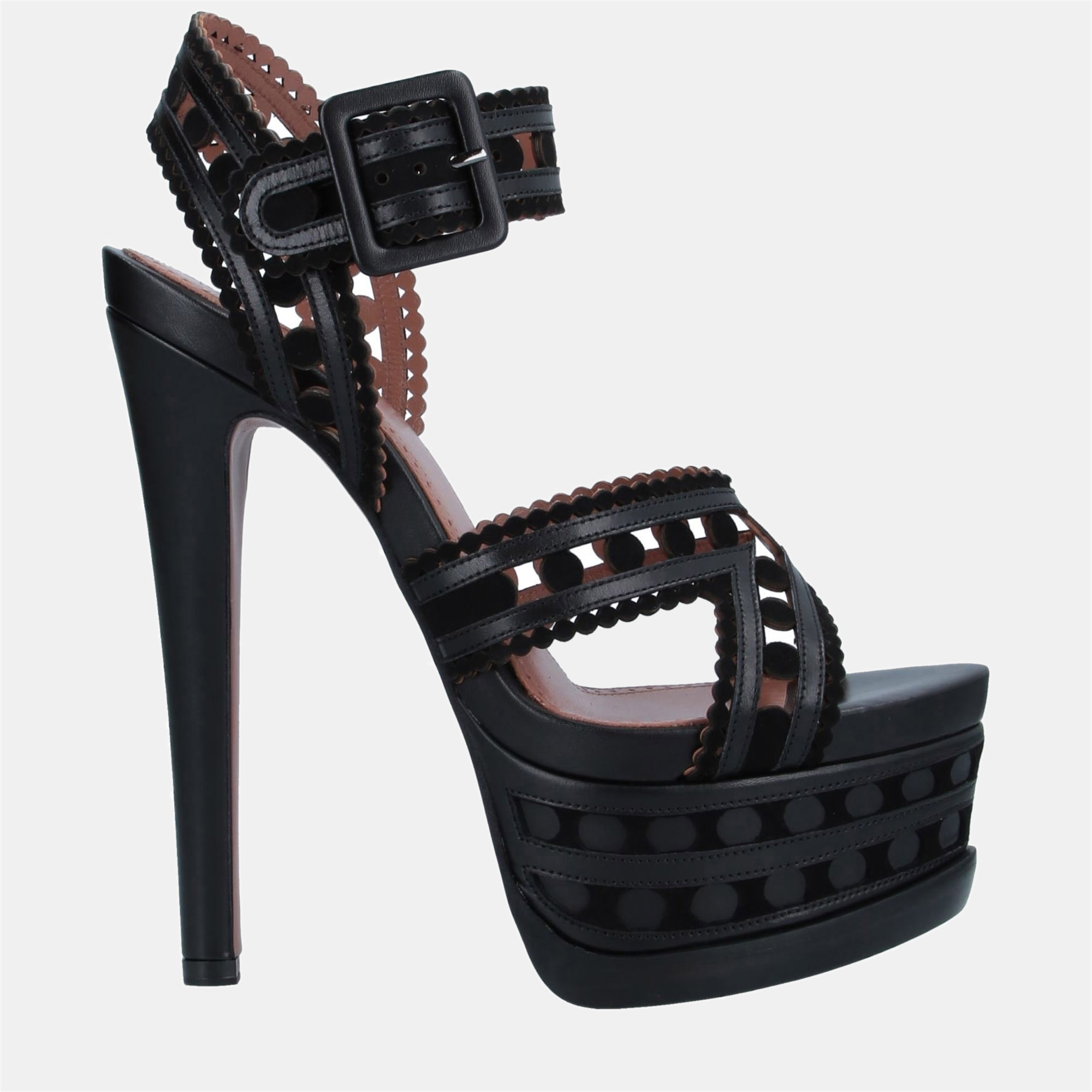 Alaia black leather platform sandals 37