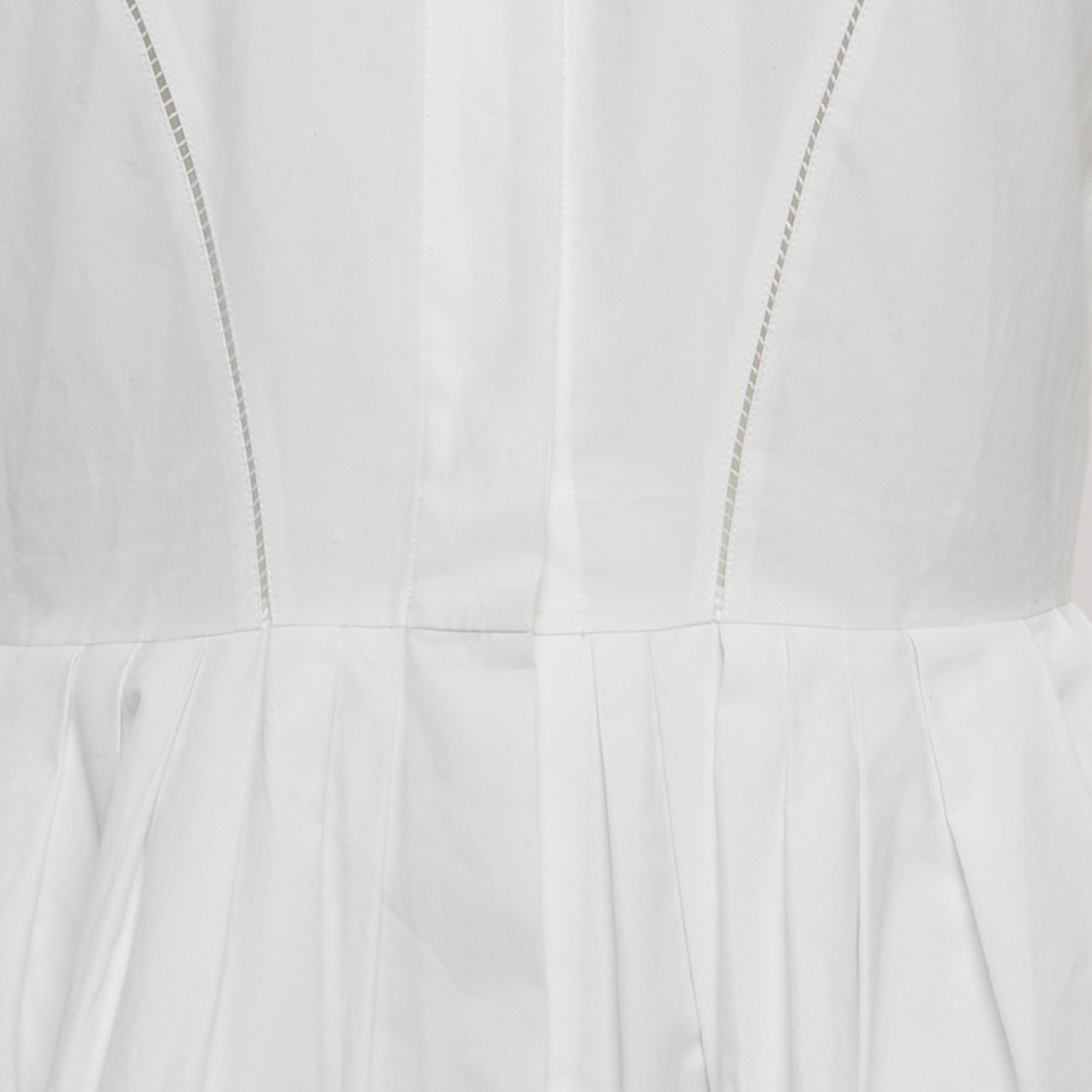 Alaia White Cotton Tiered Midi Shirt Dress M