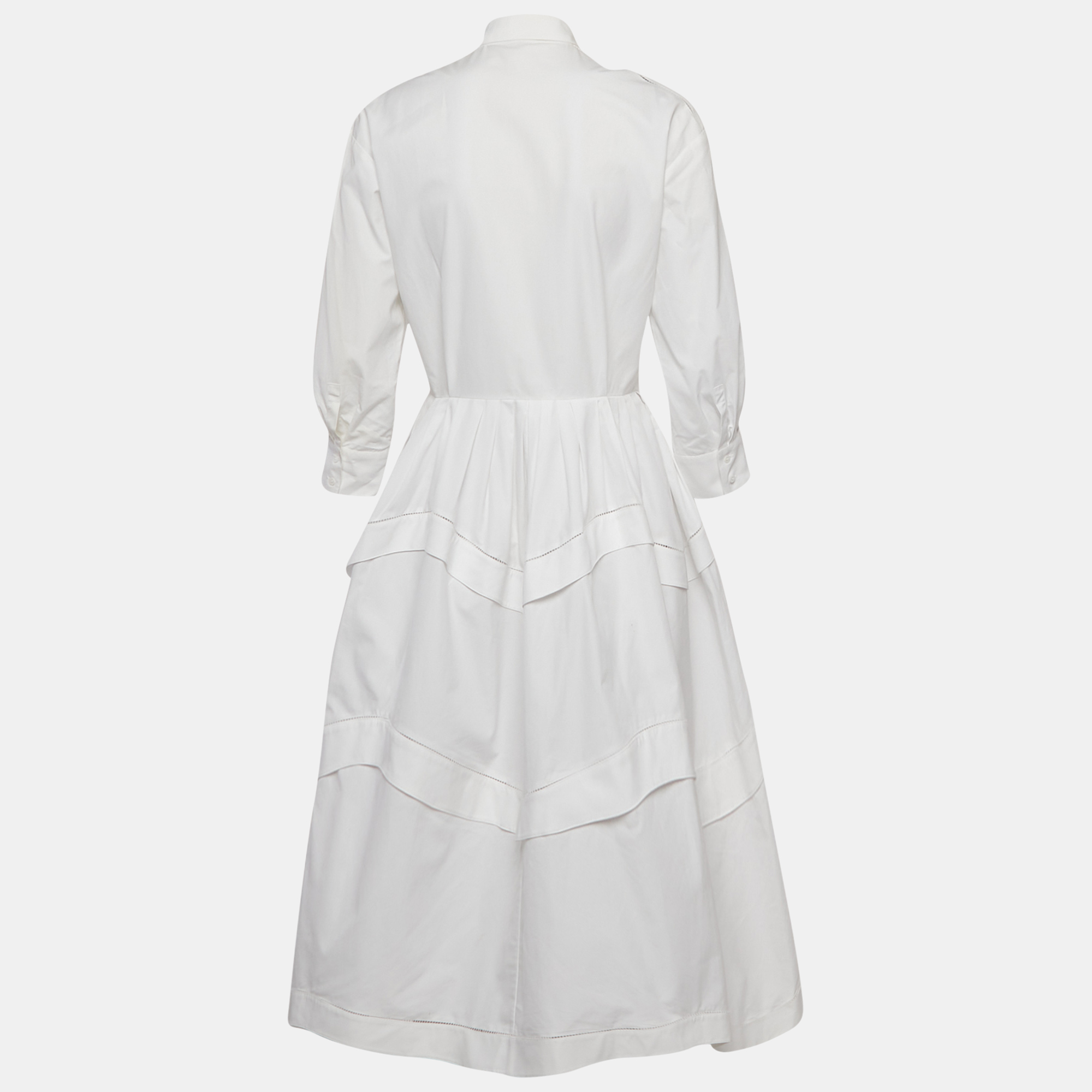 Alaia White Cotton Tiered Midi Shirt Dress M